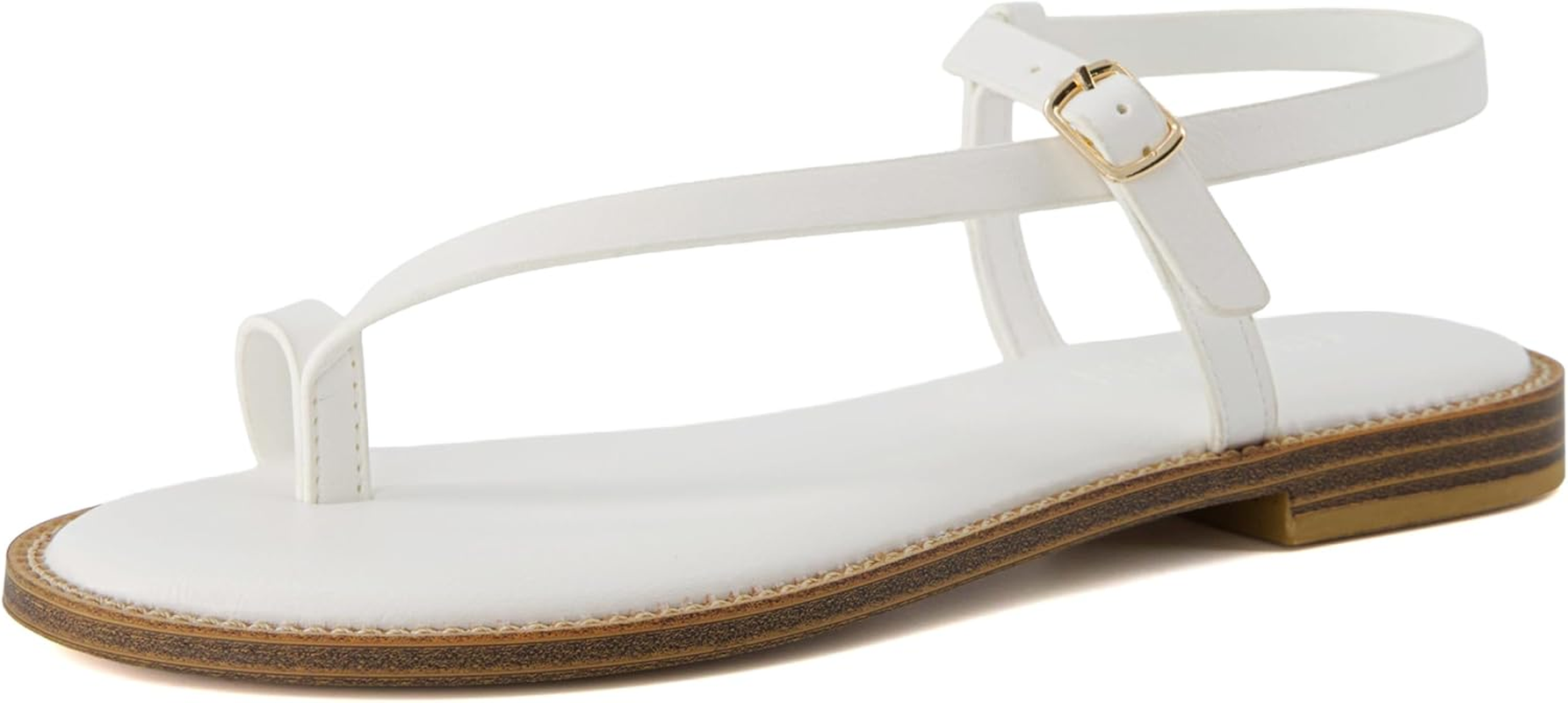 CUSHIONAIRE Life Strappy Flat Thong Sandals for Women with Toe Loop, Memory Foam, and Adjustable Ankle Strap Womens Sandals