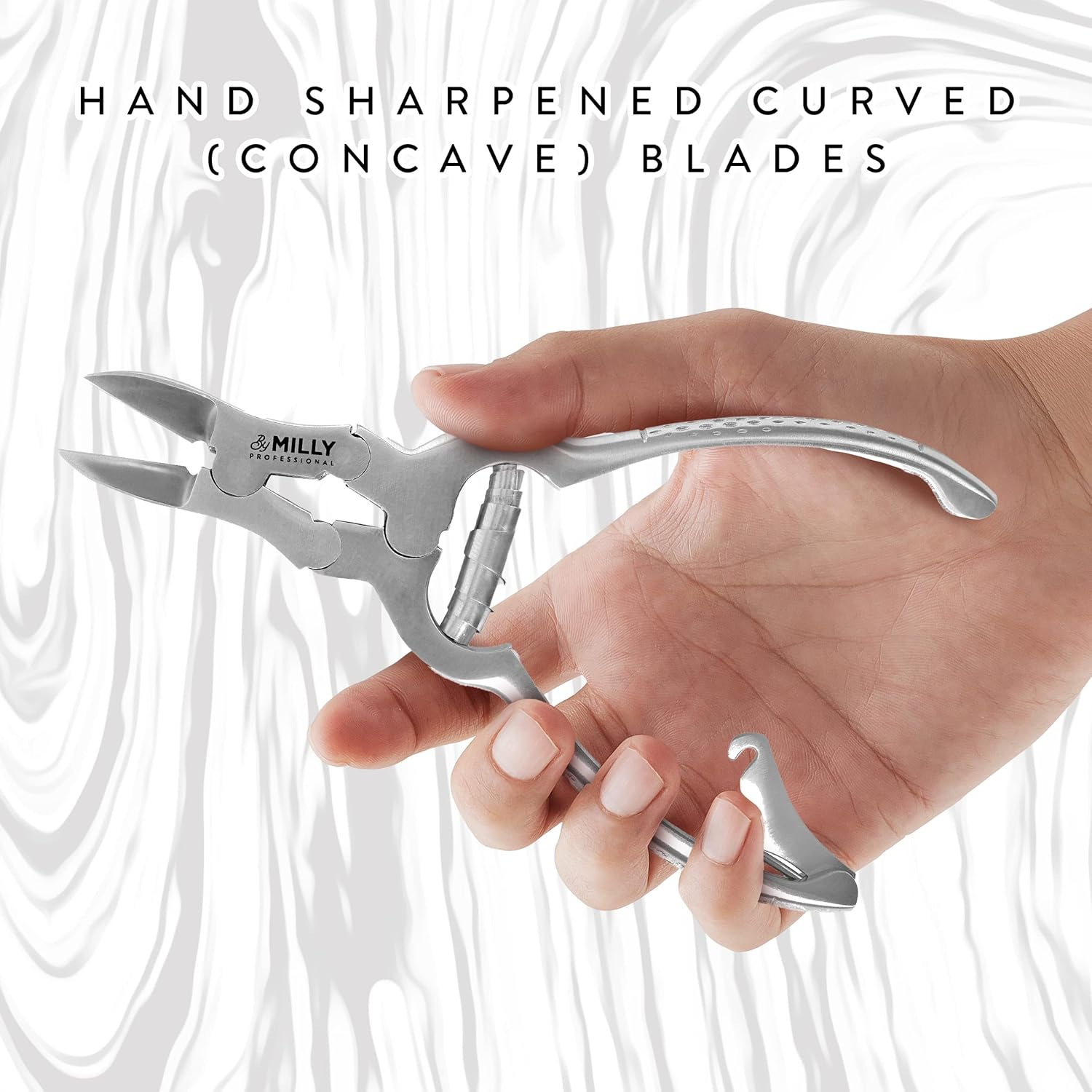 By MILLY High Carbon Steel Professional Nail Clippers for Seniors & Podiatrist Toenail Clippers | Hammer Forged to Trim Thick or Hard Toenails | Heavy Duty Toenail Clippers for Thick Toenails (Silver) image number 2