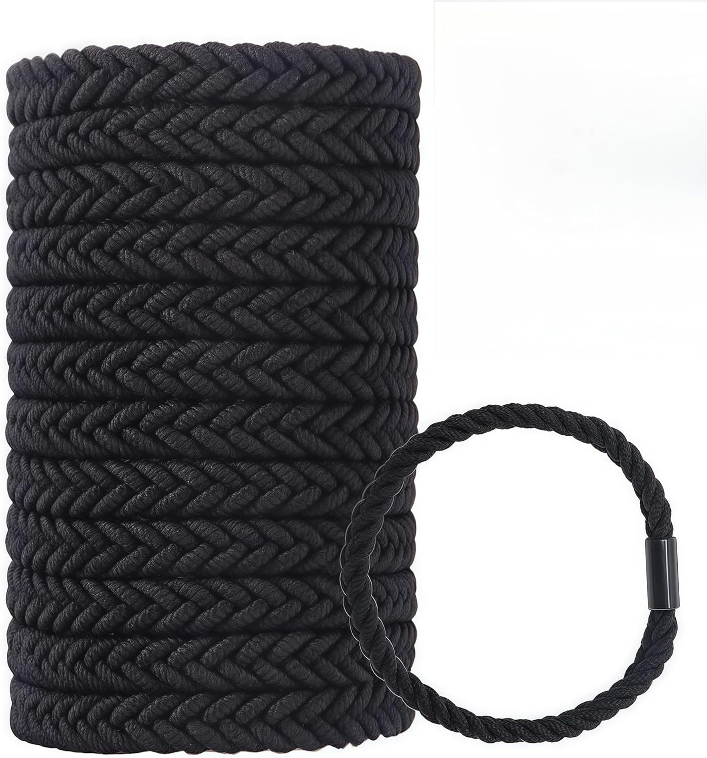 Braided Hair Ties for Men and Women,Black Hair Bands,Large for Wrist,Pony Tail Hair Tie,12Pcs Guy Boy Girls