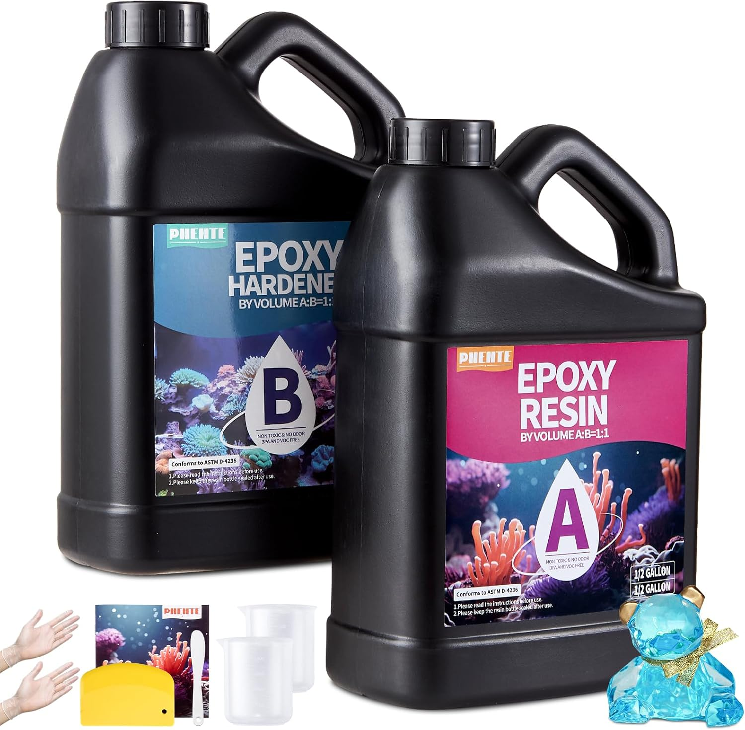 1 Gallon (3.8L) Epoxy Crystal Clear Epoxy, No Yellowing No Bubble Self Leveling Coating Casting Resin for Table Tops, Art Crafts, Jewelry, Molds, DIY Projects 1:1 Ratio(1/2 Gallon X 2) image number 4