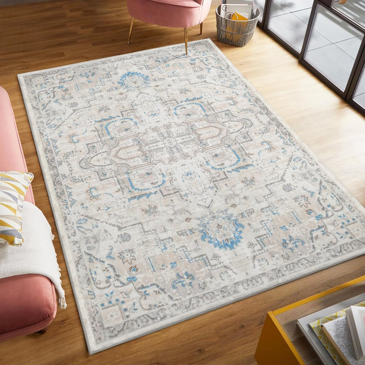 MARLOW Anti-Slip Floor Rugs, 160X120Cm Skin Friendly Shaggy Area Rugs, Soft Large Home Decor Carpet Indoor Outdoor - Versatile for Bedroom,Dining Room,Living Room(Vintage Grey-Blue) image number 3