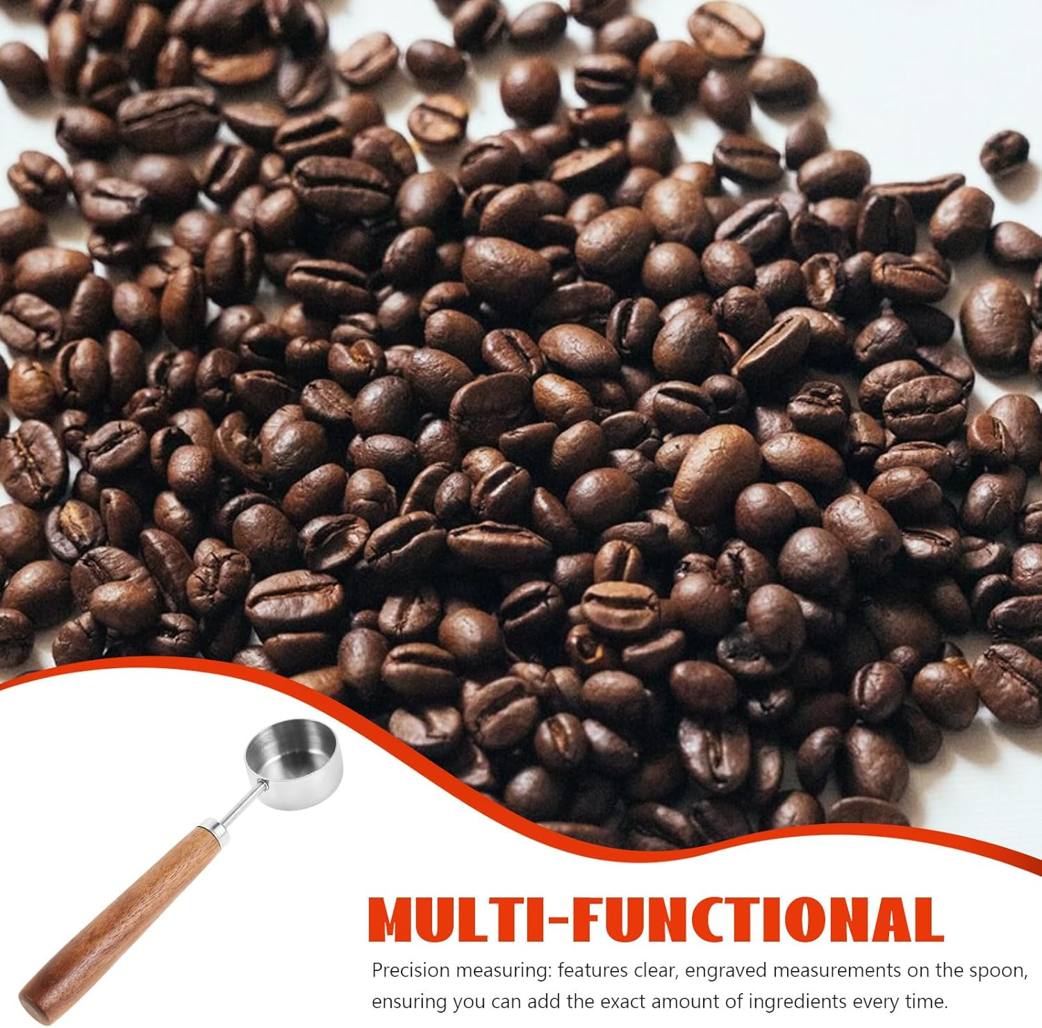 TINEASUR 15Ml Stainless Steel Coffee Bean Measuring Spoon with Walnut Wood Handle, round Espresso Scoop for Tea, Sugar, and Powder, Long Handle Coffee Scoop for Home Brewing image number 6