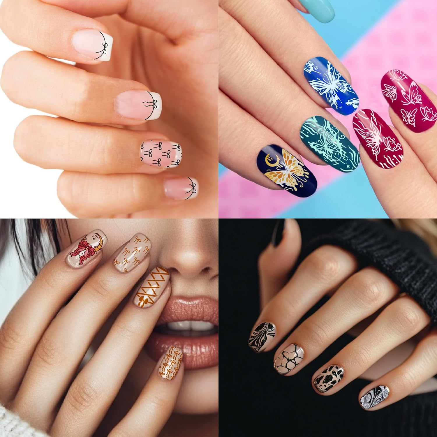 Arriettycraft 3Pcs/Pack Marble Nail Stamping Plates, Bow Nail Stamper Butterfly Art Stencils Stainless Steel Image Plate for Nails Art Design Manicure Salon