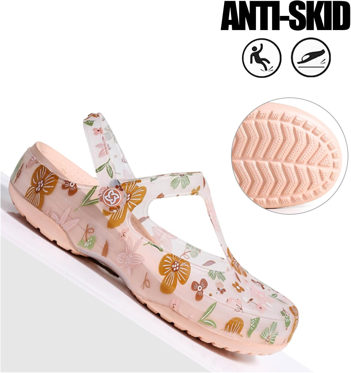 KELMALL Non Slip Clogs for Women, Classic Slip on Platform Nursing Garden Mules & Clogs Comfort Lightweight, Gold Flower Bloom, 8 image number 1