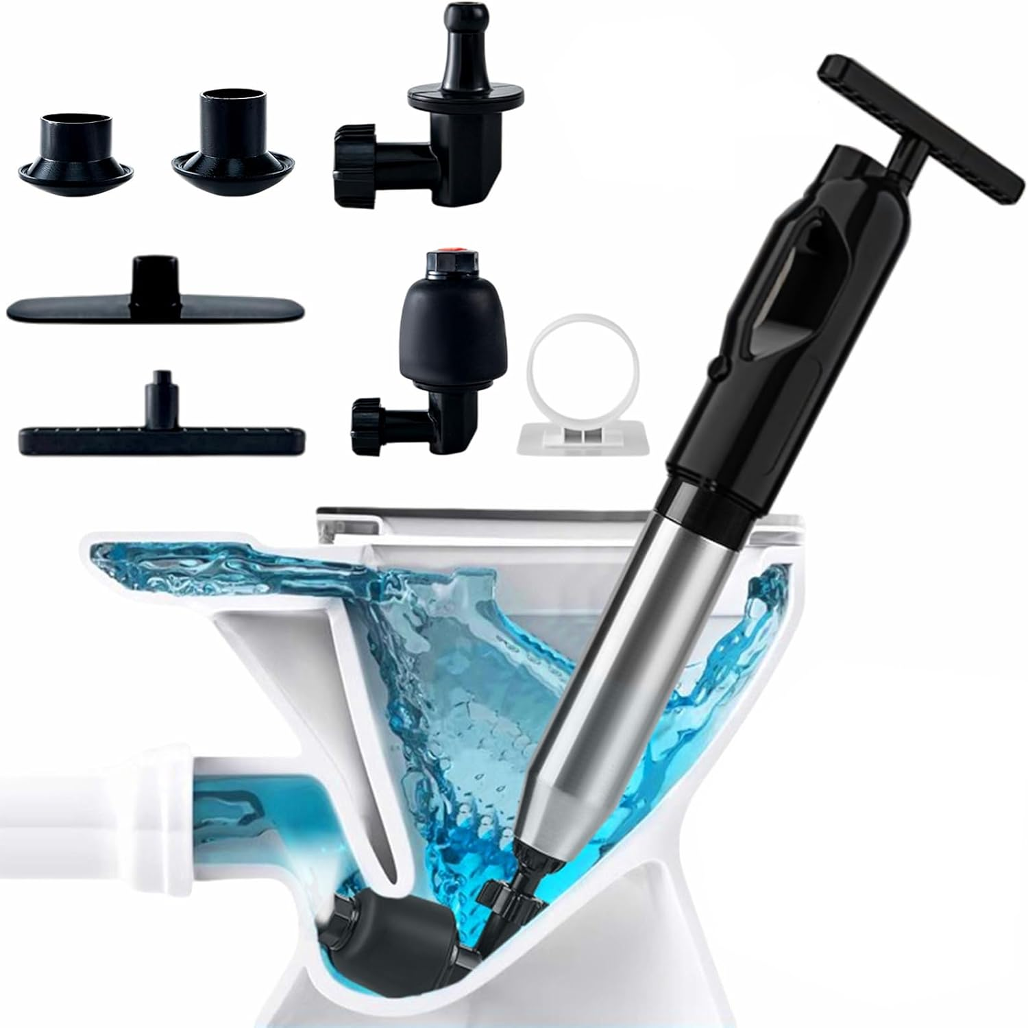 Wenbones Drain Cleaner Pump One Piece Flexible Cap Head Pipe Cleaner Compressed Air Pipe Cleaning Pump High Pressure Stronger Air Pressure for Sinks, Toilets, Bathrooms, Showers, Kitchens