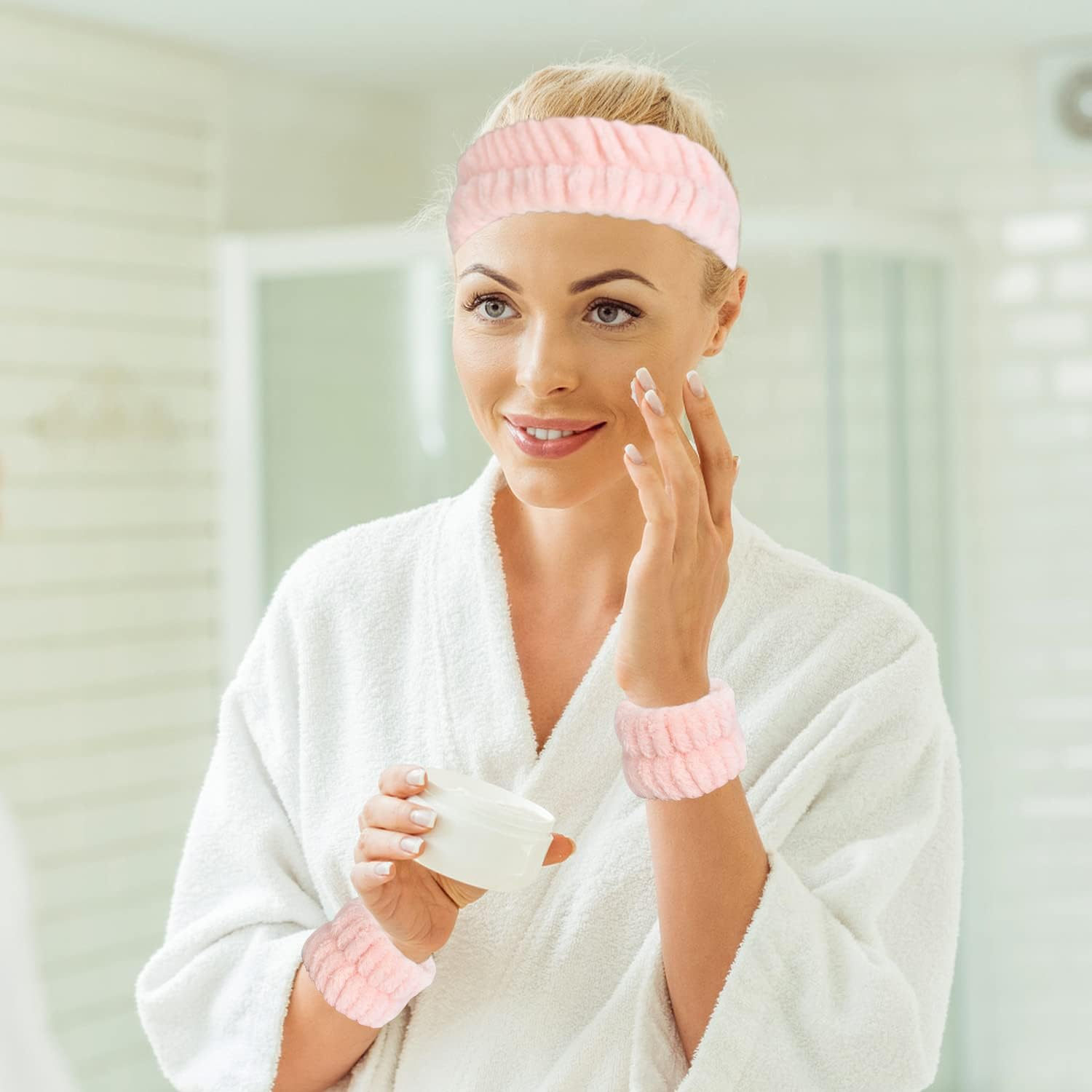 Spa Headband Wrist Washband Face Wash Set, Wristbands Hair Headband, Include 1 Microfiber Headband,2 Wrist Washband, for Women Girls,Avoid Liquid from Spilling down Your Arms (Black)