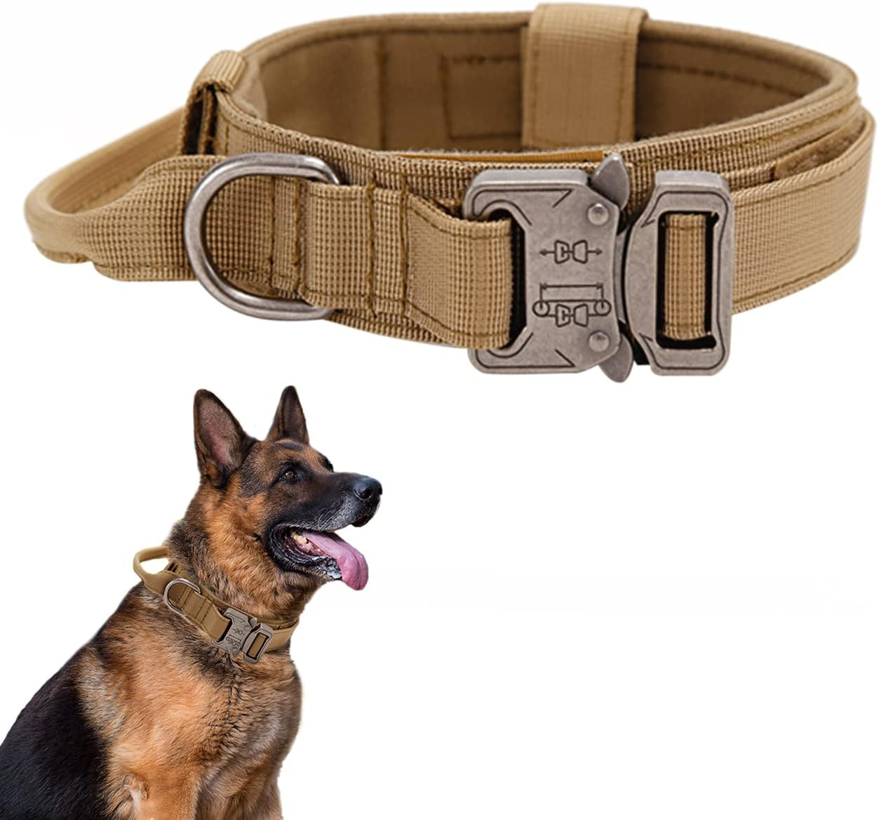 Tactical Dog Collar, Adjustable Collar with Control Handle, Soft Padded Nylon Dog Collar with Robust Metal Buckle for Medium Large Dogs