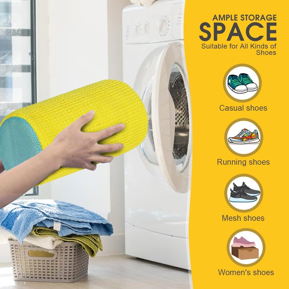 Chamgeco 2PCS Shoe Washing Machine Bag, Large Laundry Shoe Bag for Washer and Dryer, Reusable Shoe Cleaning Bags for Sneakers, Tennis & Gym Shoes, 360&deg; Wrap-Around Cleaning (Yellow, 2PCS) - Blue image number 6