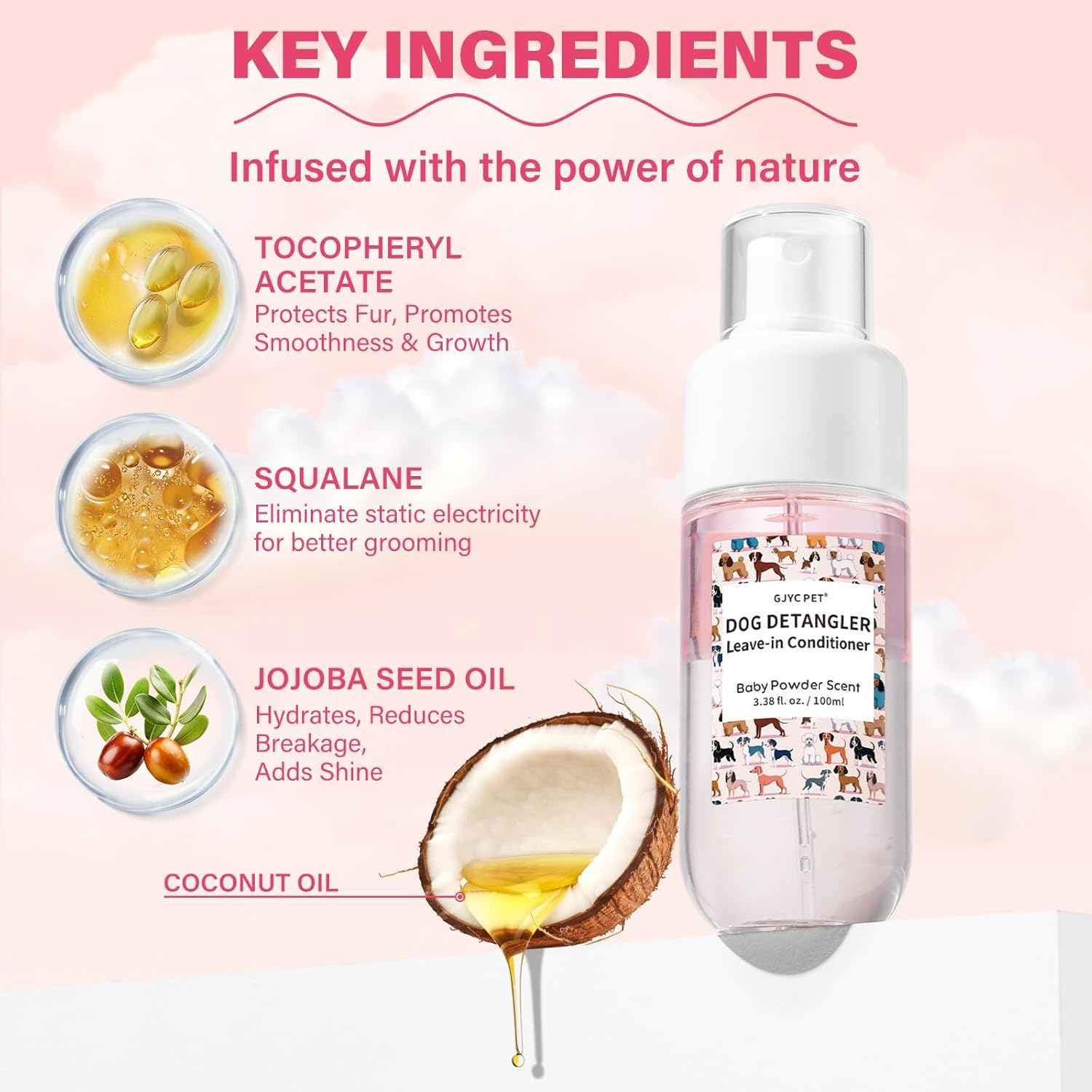 Dog Detangler & Dematting Spray - Leave-In Formula, Baby Powder Scent | Infused with Coconut Oil, Jojoba Oil, and Squalane for Easy, Tangle-Free Grooming - 3.38 Fl. Oz image number 5