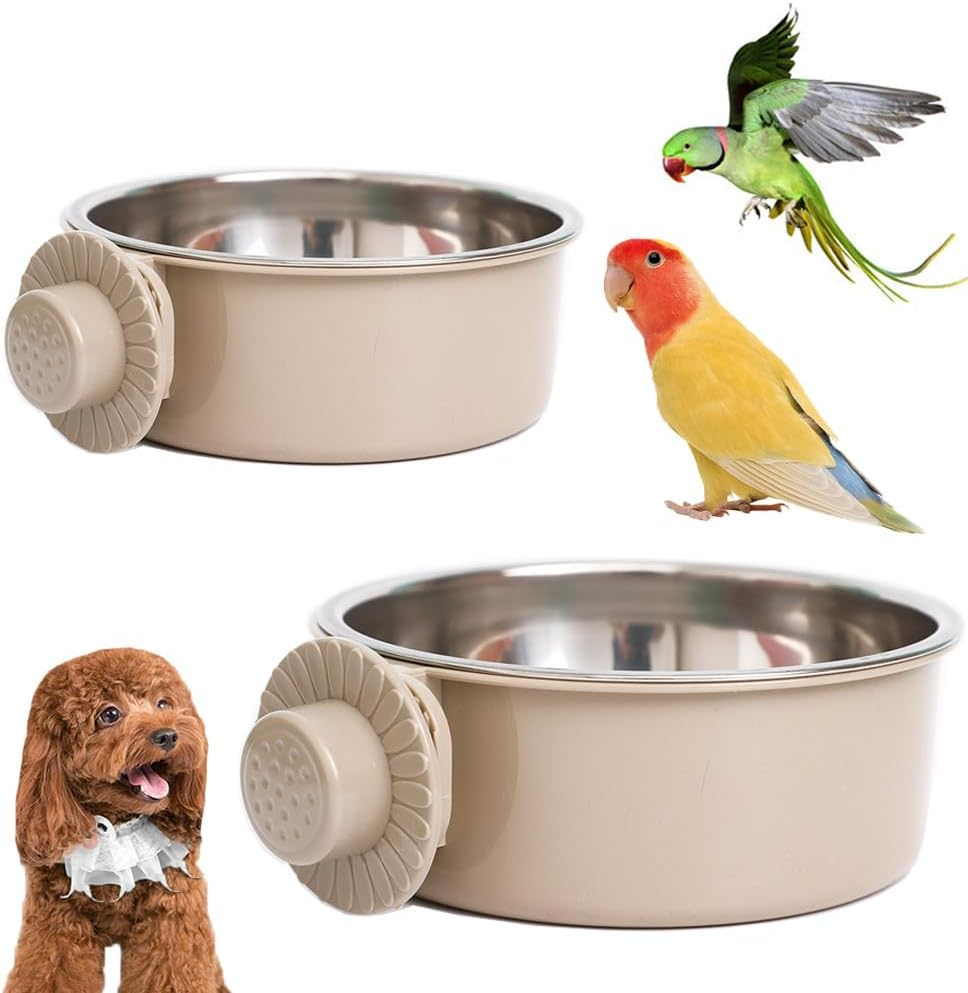 Esforzarse 2 Pieces Stainless Steel Bird Bowl Food Bowl Feeding Bowl Water Bowl Feeding Cup for Hanging Cage Feeding Station for Seeds for Bird Parrots, Bird Cage Accessories (Grey) image number 3