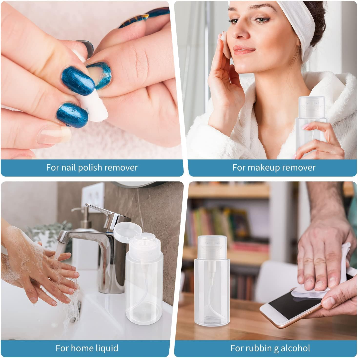 Pack of 2 Nail Polish Remover Pump Dispenser Empty Bottle 6.8 Oz/200 Ml, Refillable Acetone Dispenser Push down for Nail Polish and Makeup Remover, Cleansing Water, Alcohol, Toner, Etc image number 6