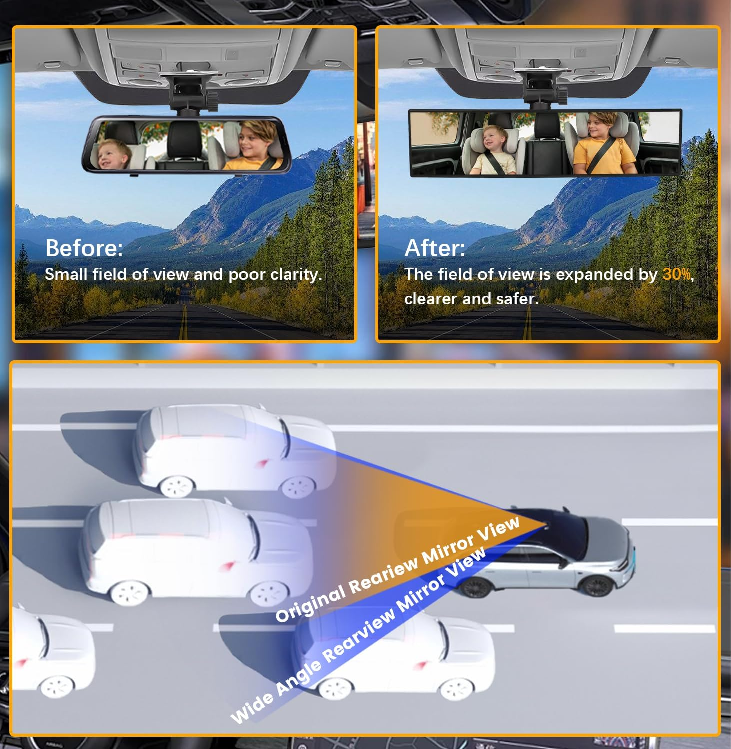 Hmmtyrack Rear View Mirror, Universal 11.81 Inch Panoramic Convex Rearview Mirror image number 3