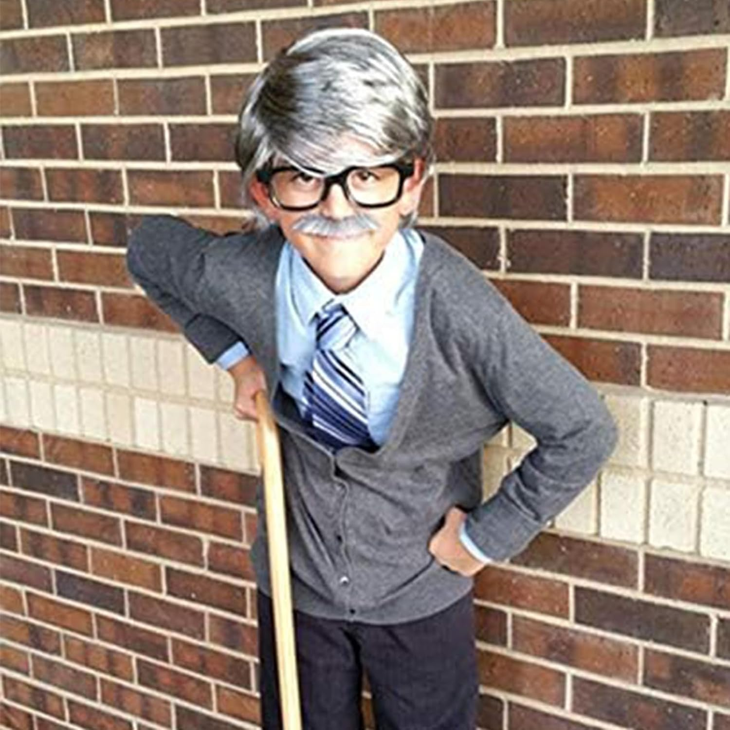 6PCS Funny Old Man Wig Set, Old Man Cosplay Accessories with Grandpa Wig, Wig Mesh Net, Glasses, Fake Moustache and Eyebrows, Grandpa Costume for Halloween Party image number 1