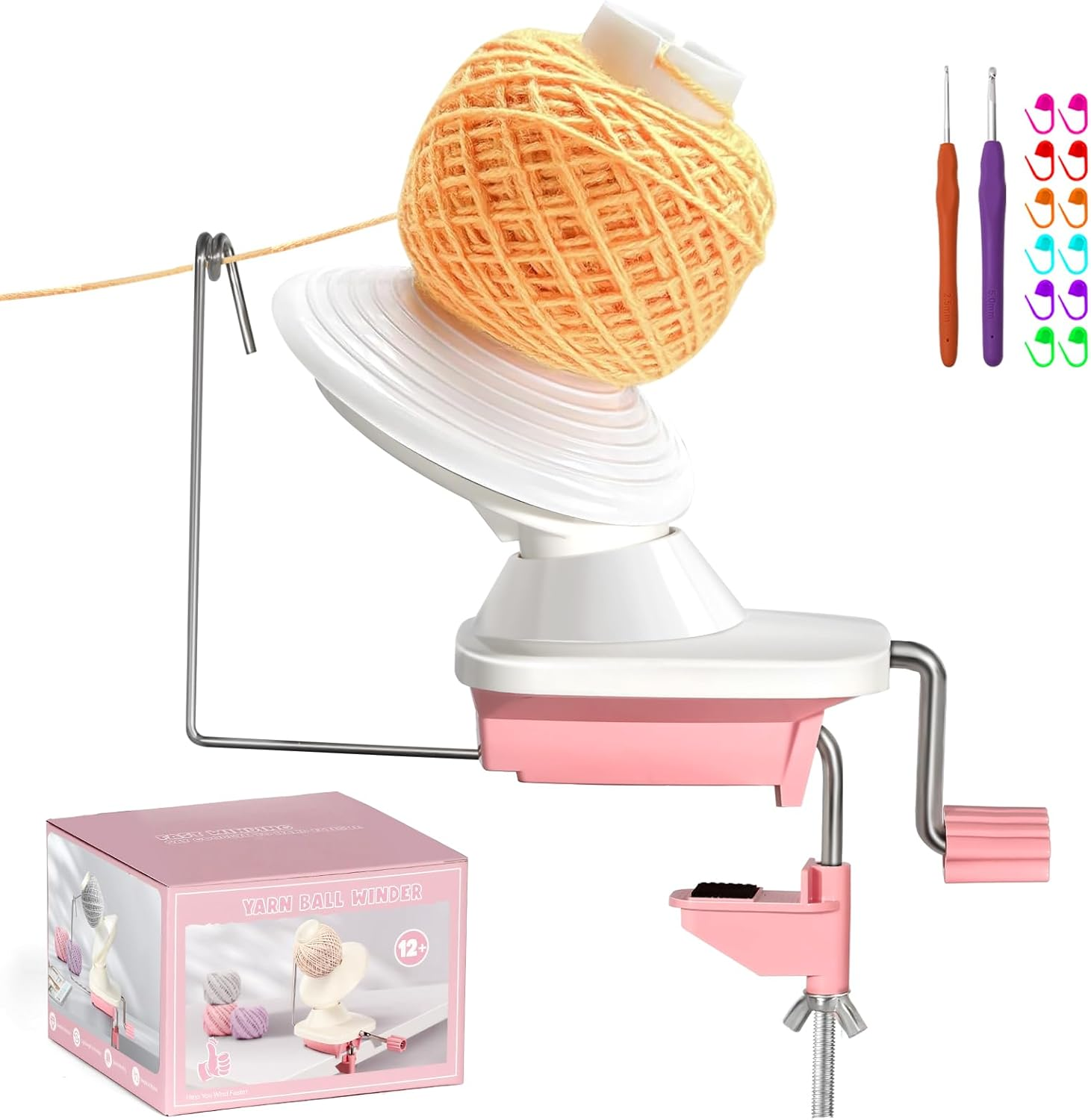Anti-Slip Yarn Winder, Yarn Ball Winder for Crocheting, Efficiently Make Neat Yarn Cake, Yarn Winder with Lower Noise for Fiber and Wool Thread Balls, Knitting Lover'S Helper Gift (Pink) image number 6