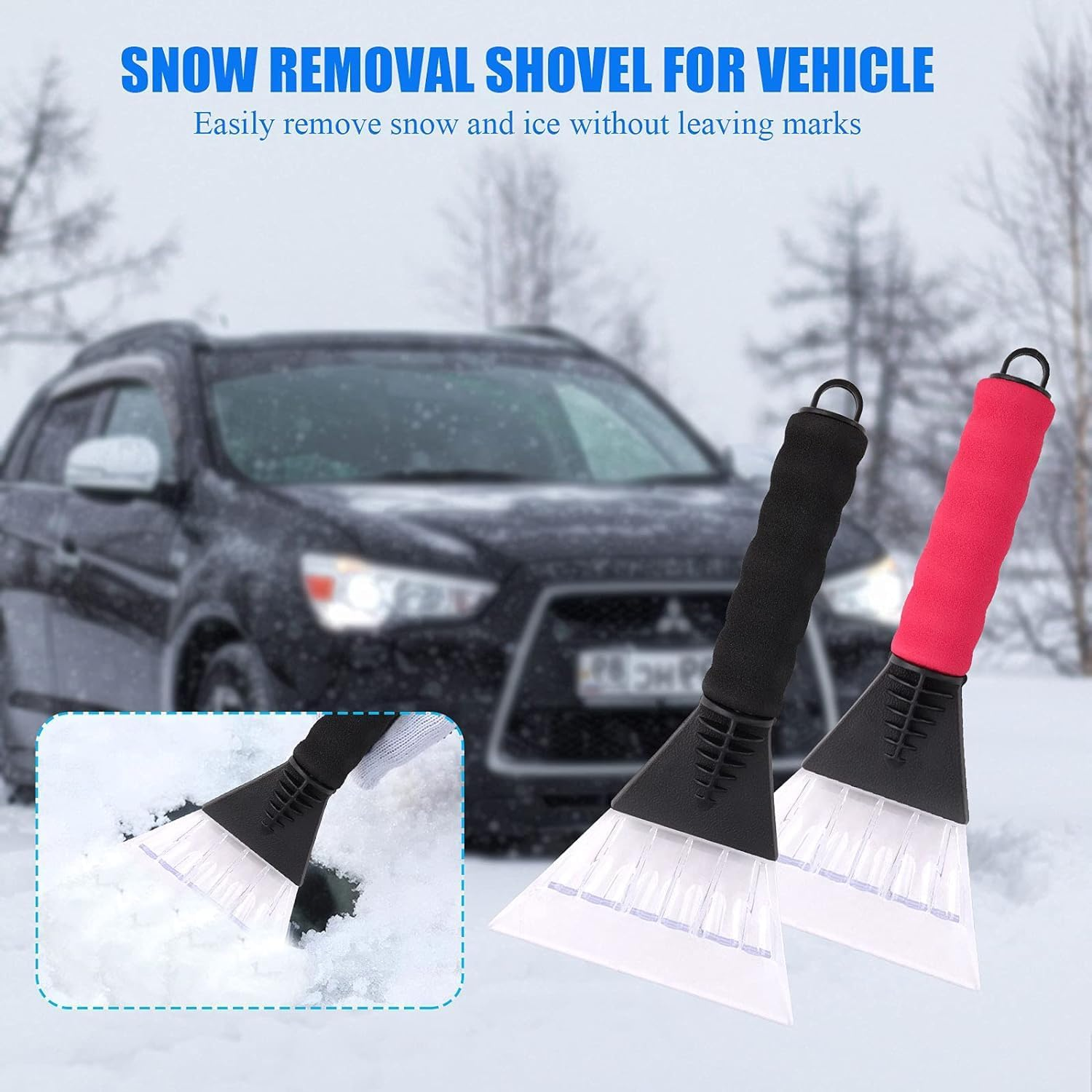 Ice Scraper 2 Pieces Ice Scraper for Cars Winter Care Windscreen Ice Scraper with Soft Grip No Scratches Windscreen Scraper Snow Removal Frost Scraper Non-Slip Comfort Foam Grip for Car Snow Shovelf image number 1