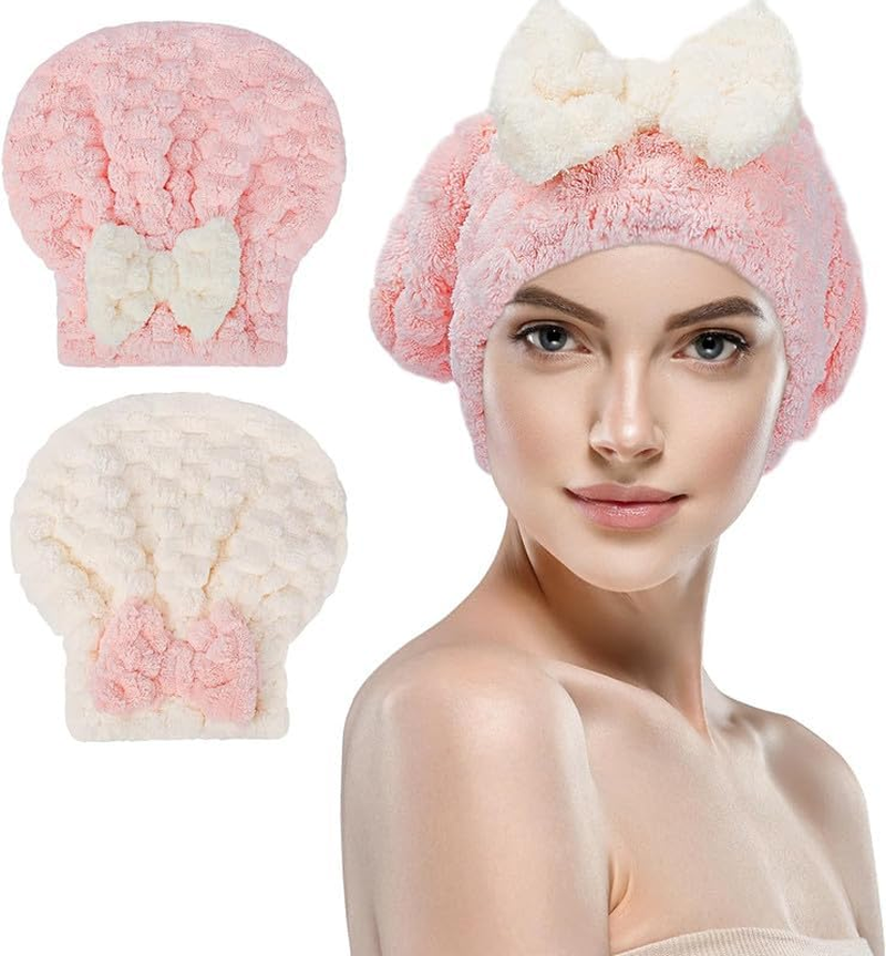 Zhangjunfle Microfibre Hair Drying Turban Towel Cap, 2 Pack Absorbent Hair Wrap with Bow-Knot,Elastic Microfiber Drying Hair Caps,Absorbent Hair Drying Cap Turban Towel image number 6