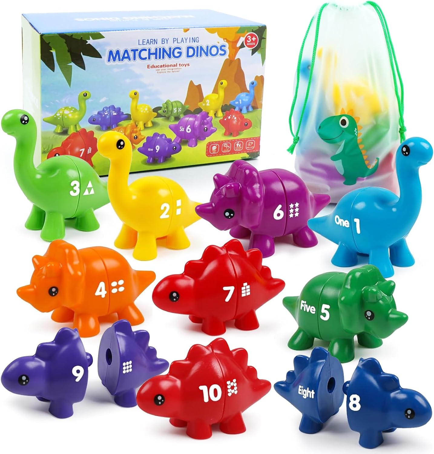 Peeokuo Matching Number Counting Dinosaur Toys with Double-Sided 1 to 10 Math Match Preschool Learning Sensory Sorting Educational Montessori Toy Sets Sorting Sensory Toys for Age 3+ Girls image number 1
