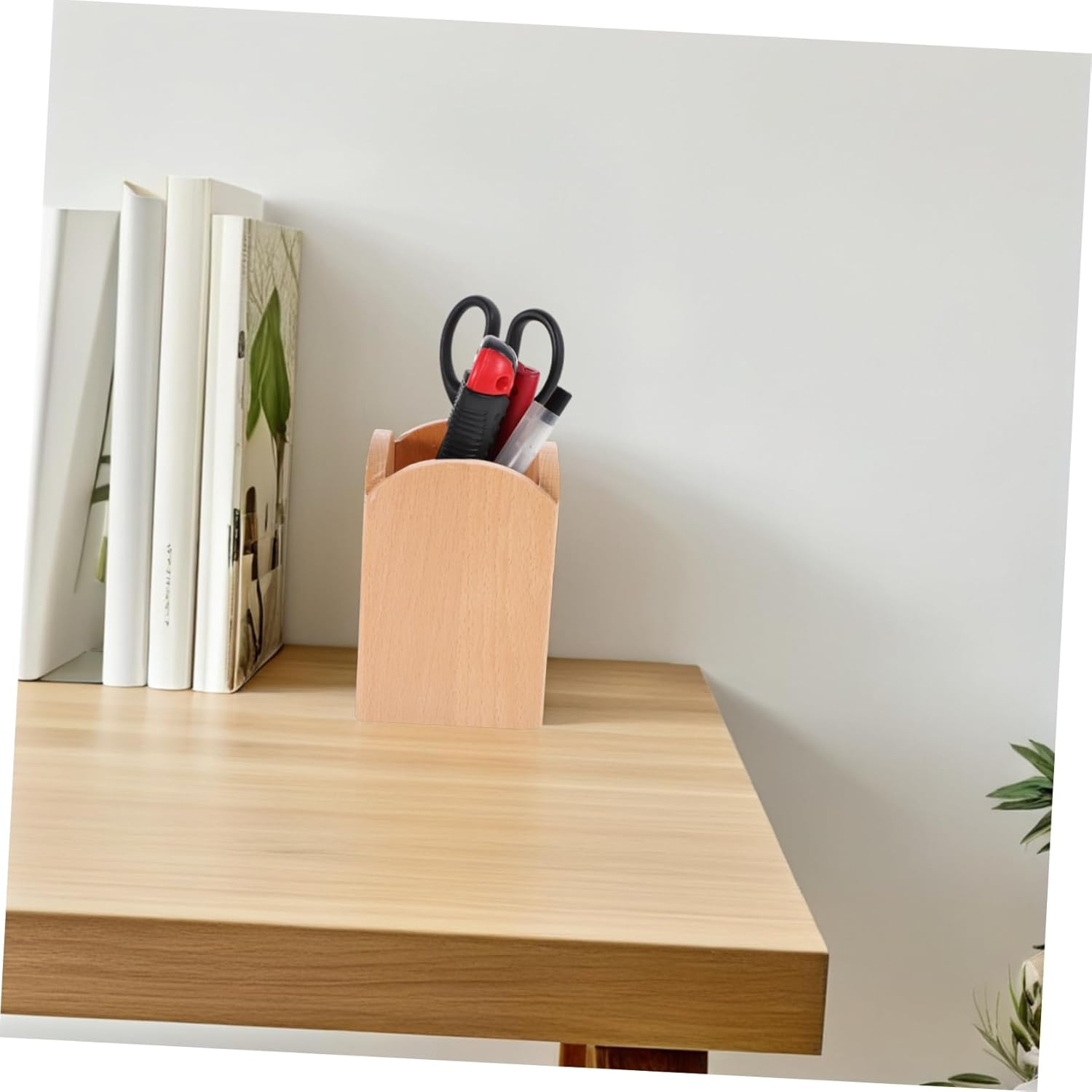 Creative Square Pen Holder Sturdy Beechwood Desk Organizer for Home Office School Versatile Storage for Pencils Brushes Stationery Supplies Modern Aesthetic Design image number 2