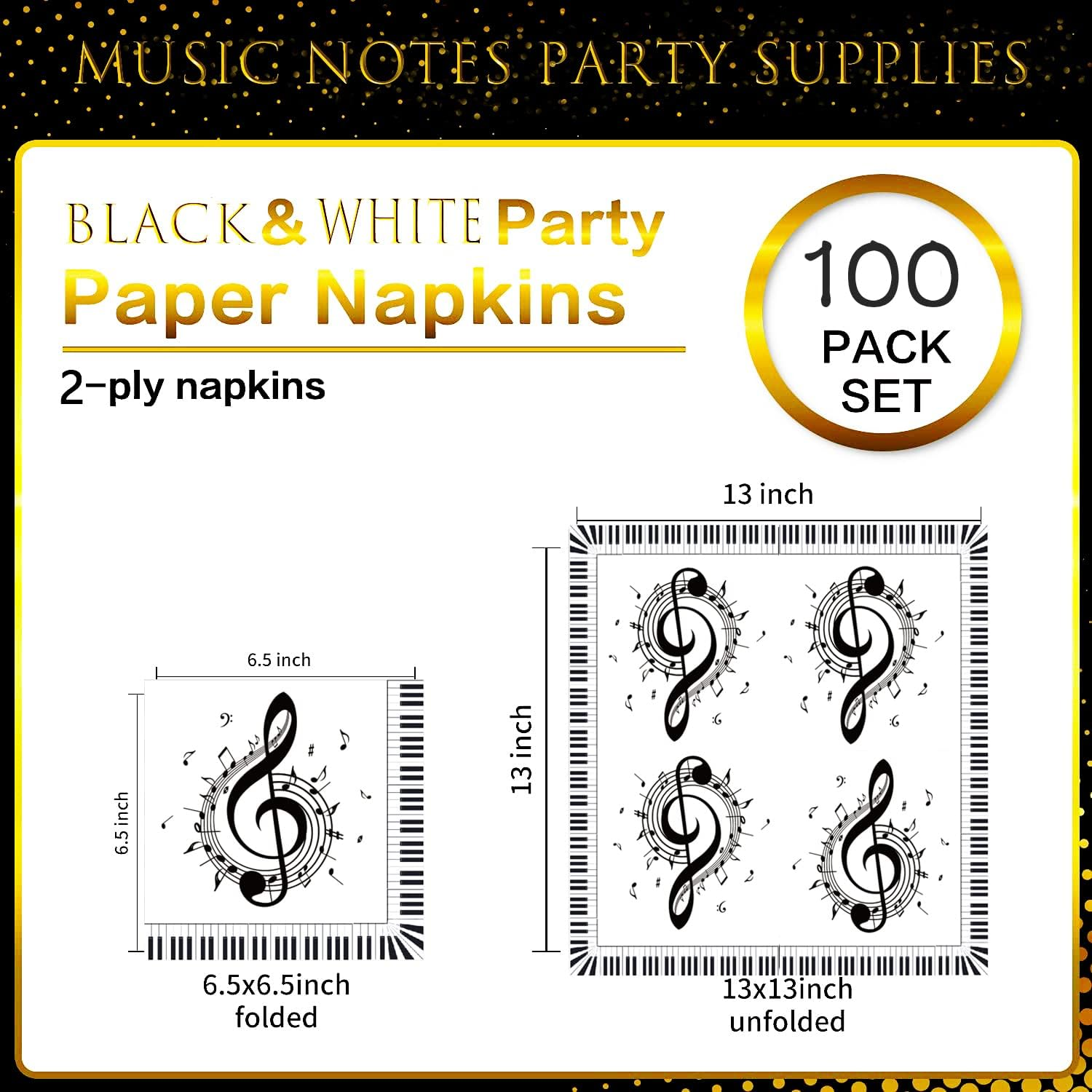 100Pcs Music Note Napkins Notes Party Supplies Disposable Musical Cocktail Luncheon Dinner Napkin for Themed Karaoke Birthday Decorations, Black & White image number 5