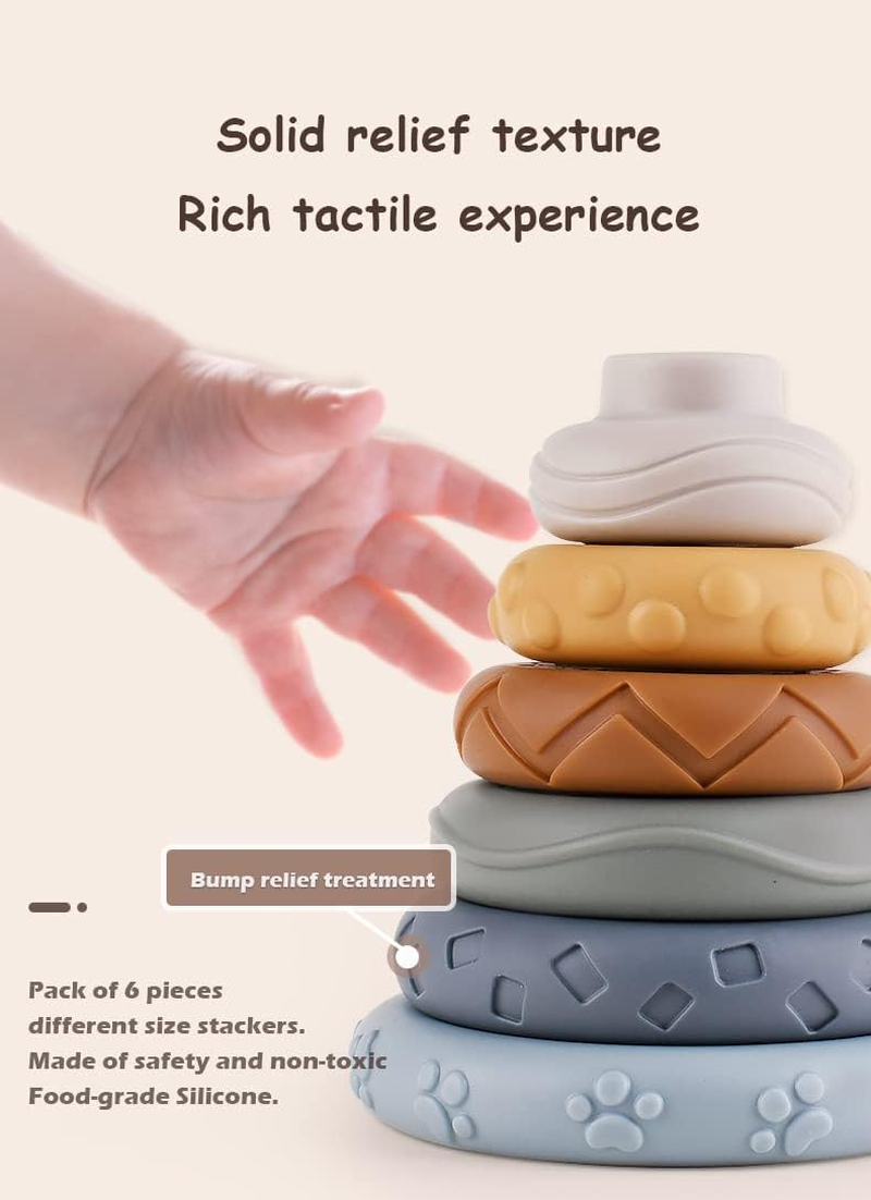 Stacking Nesting Circle Toy, Soft Squeeze Building Blocks Sensory Toys, Early Learning Color & Pattern Montessori Toys for for for 0-3-6-12 Months Old Infant Baby Boy Girl image number 1