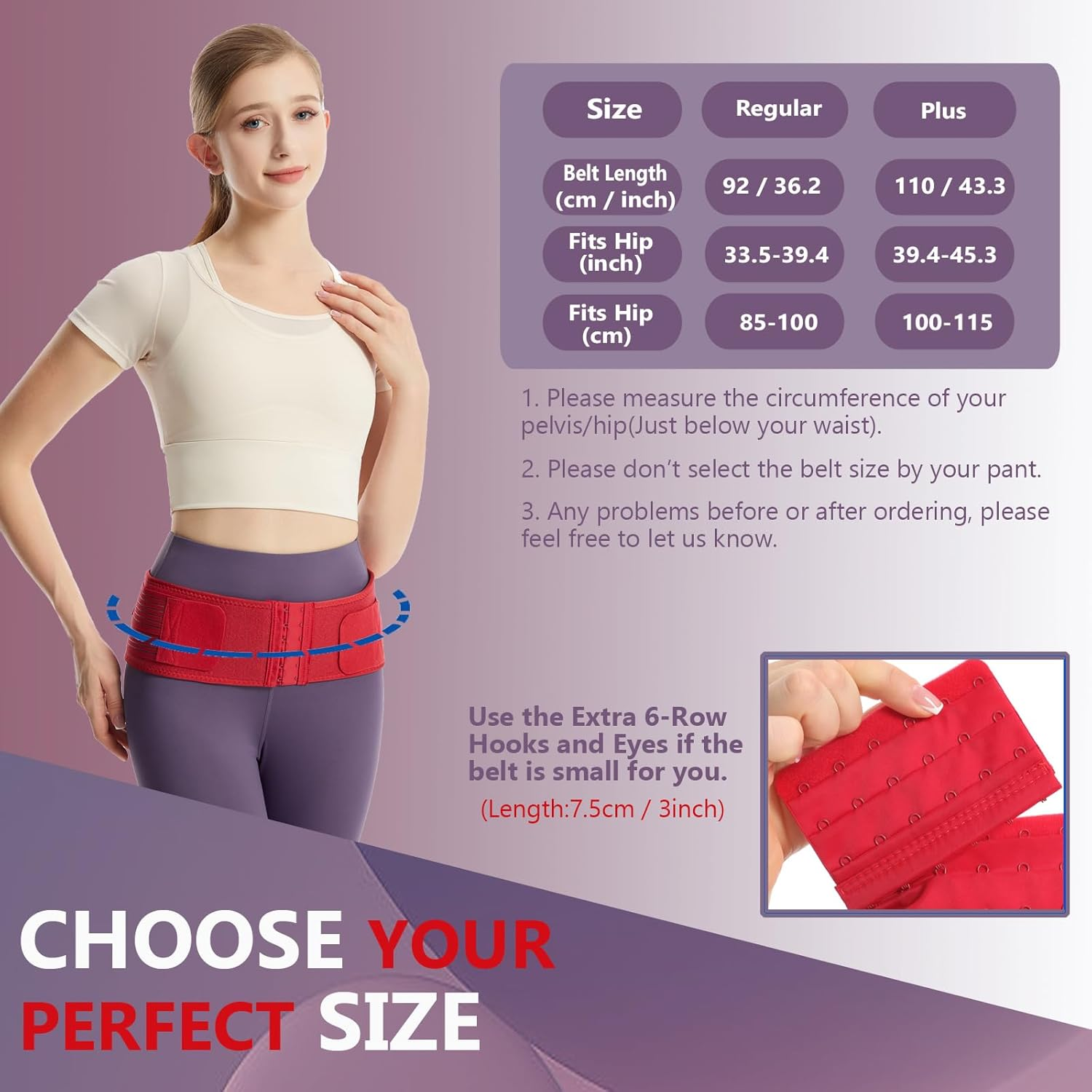 Paskyee Sacroiliac SI Joint Hip Belt with Extra 6-Row Hooks&Eyes, Lower Back Support Brace for Men and Women - Pelvic Support Belt,Sciatica Pelvis Lumbar Hip Pain Relief Regular image number 2