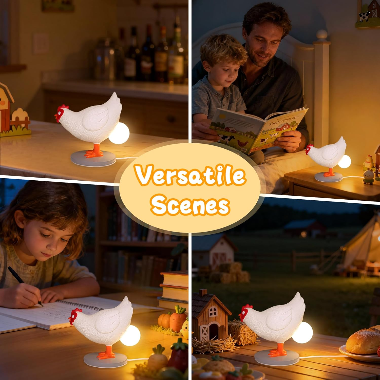 Okiyid Chicken Egg Lamp, Funny Chicken Table Lamp, LED Egg Night Light, Resin Chicken with Stepless Dimming, Decoration for Home, Bedroom, Study image number 5
