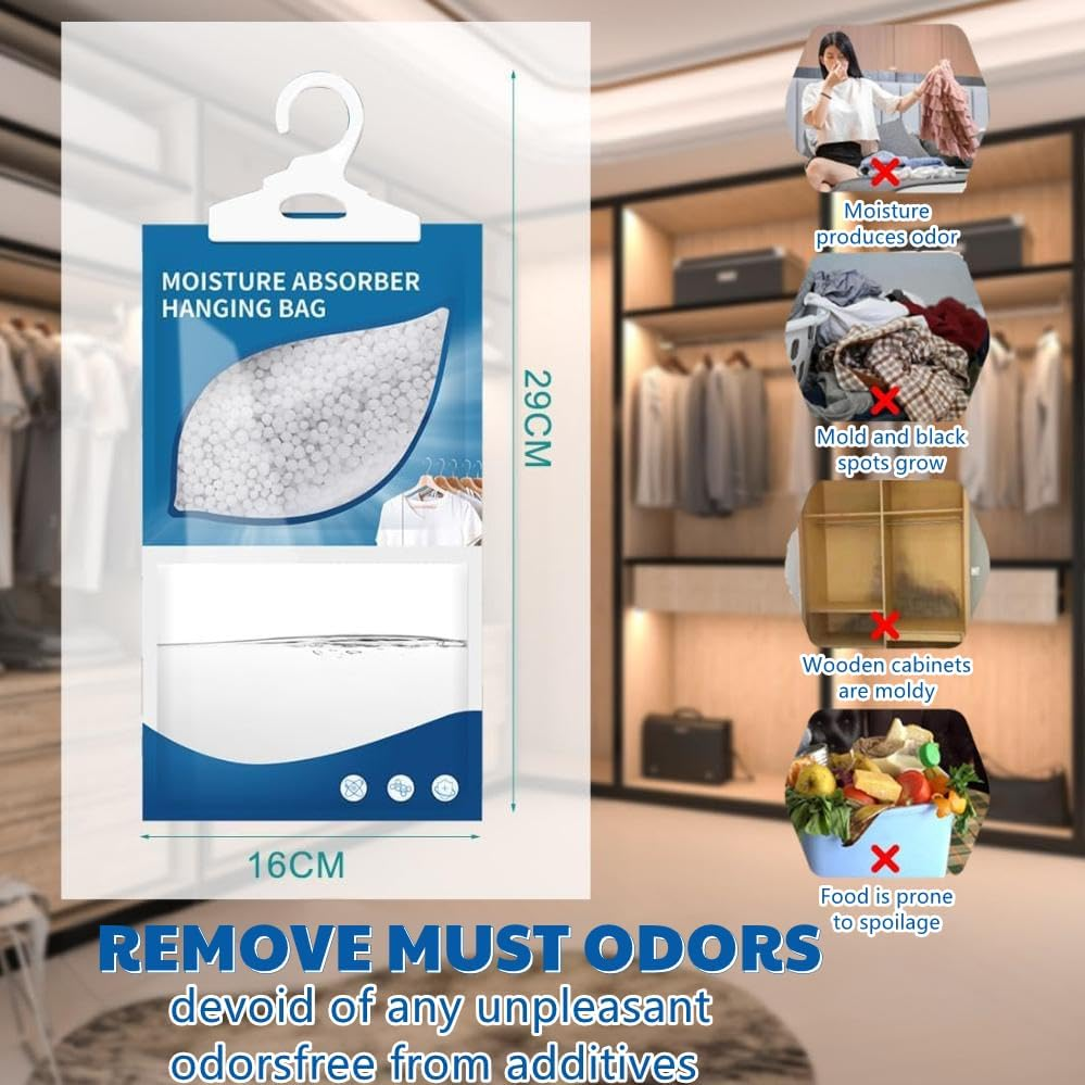 10 Pack Moisture Absorbers Packets,Closet Quick Dehumidifier Bags,Portable Hanging Humidity Absorber,Desiccant Hanging Bag for Wardrobe, Kitchen, Bedroom, Bathroom (230G) image number 4