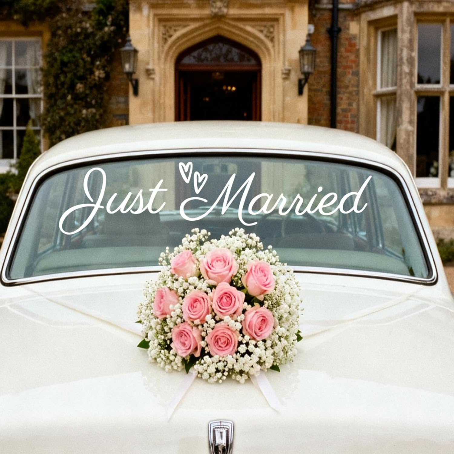 Just Married Car Sticker, Vinyl PVC White Wedding Bumper Sticker Graceful Wedding Car Decorations for Bride & Groom Vehicle image number 2