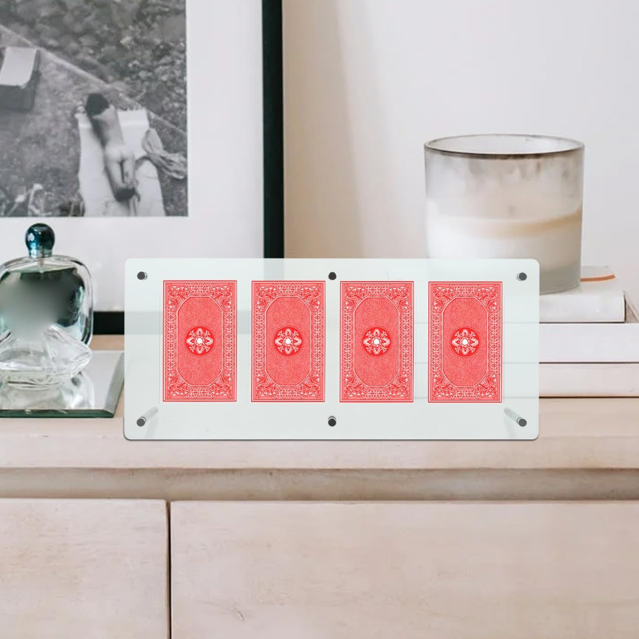 Totority Card Display Stand with Four Slots Acrylic Organizer for Trading Cards Sports Cards Game Cards Desktop Display Rack image number 1