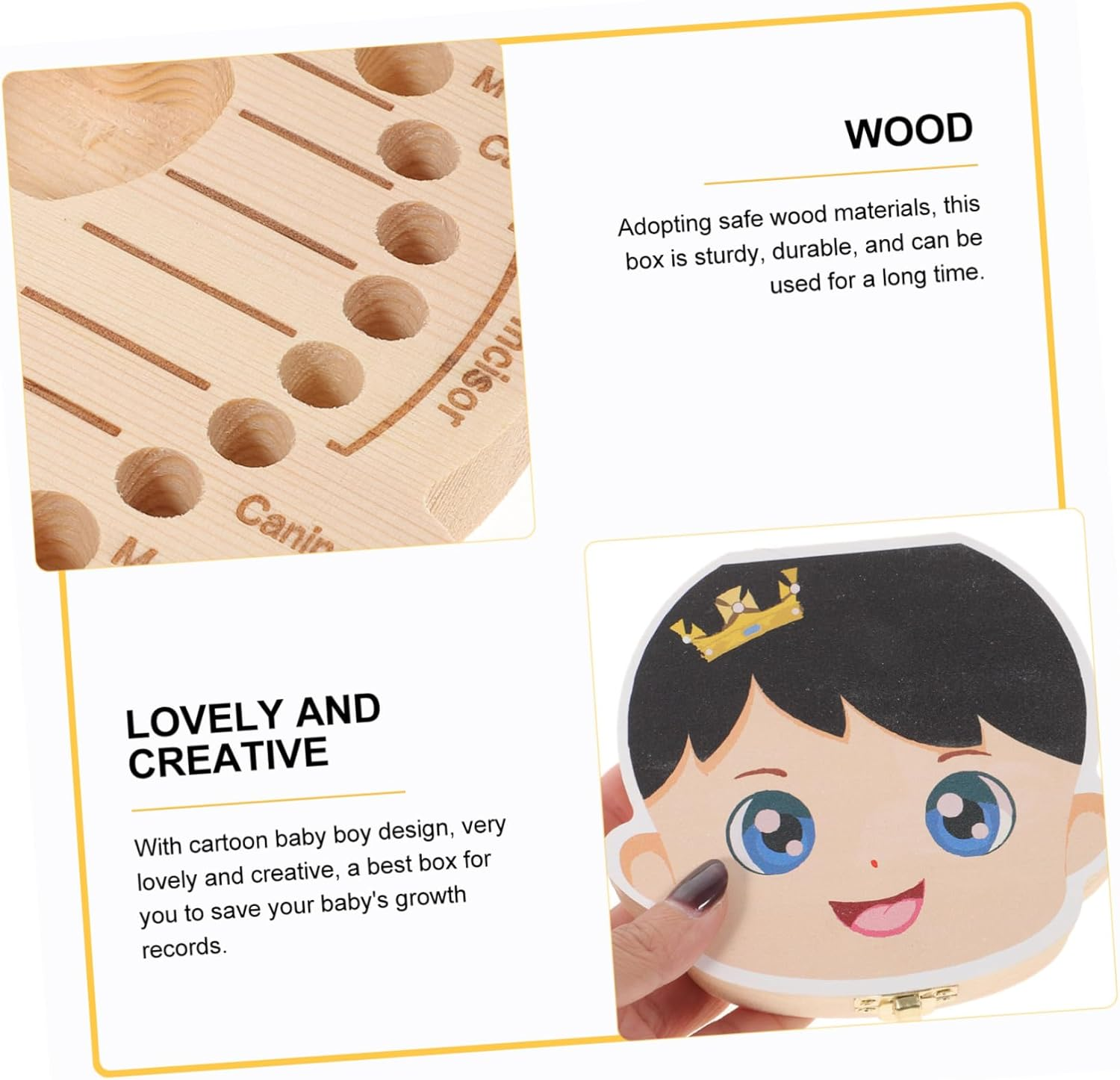 Baby Tooth Keepsake Box Wooden Cartoon Infant First Tooth Storage Organizer Boys and Girls Keepsake Container for Baby Memory image number 6