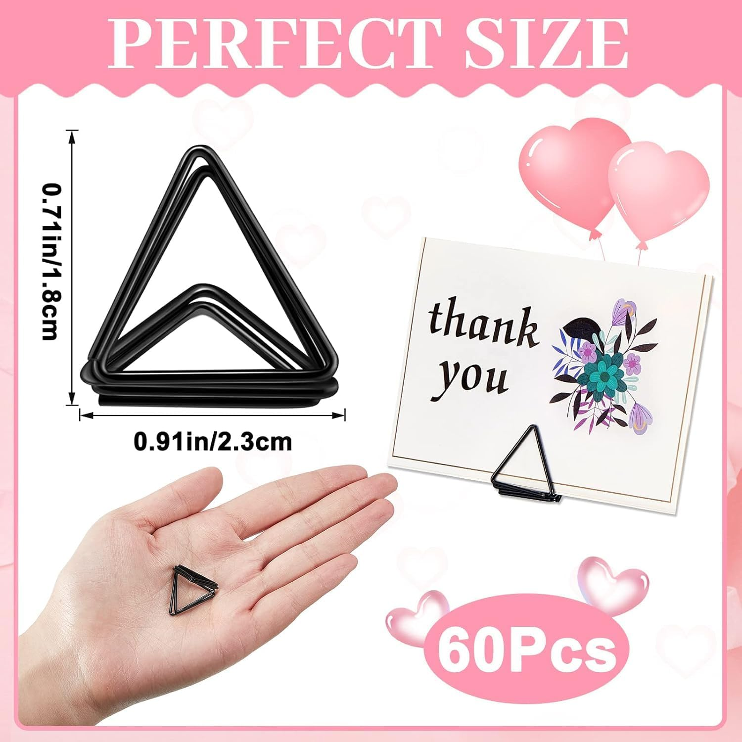 60 Pieces Place Card Holder Wedding Table Number Holder Triangle Shape Table Card Holder Photo Picture Holder Stand Clip for Wedding Party Baby Shower, Suitable for Small Card(Black) image number 6