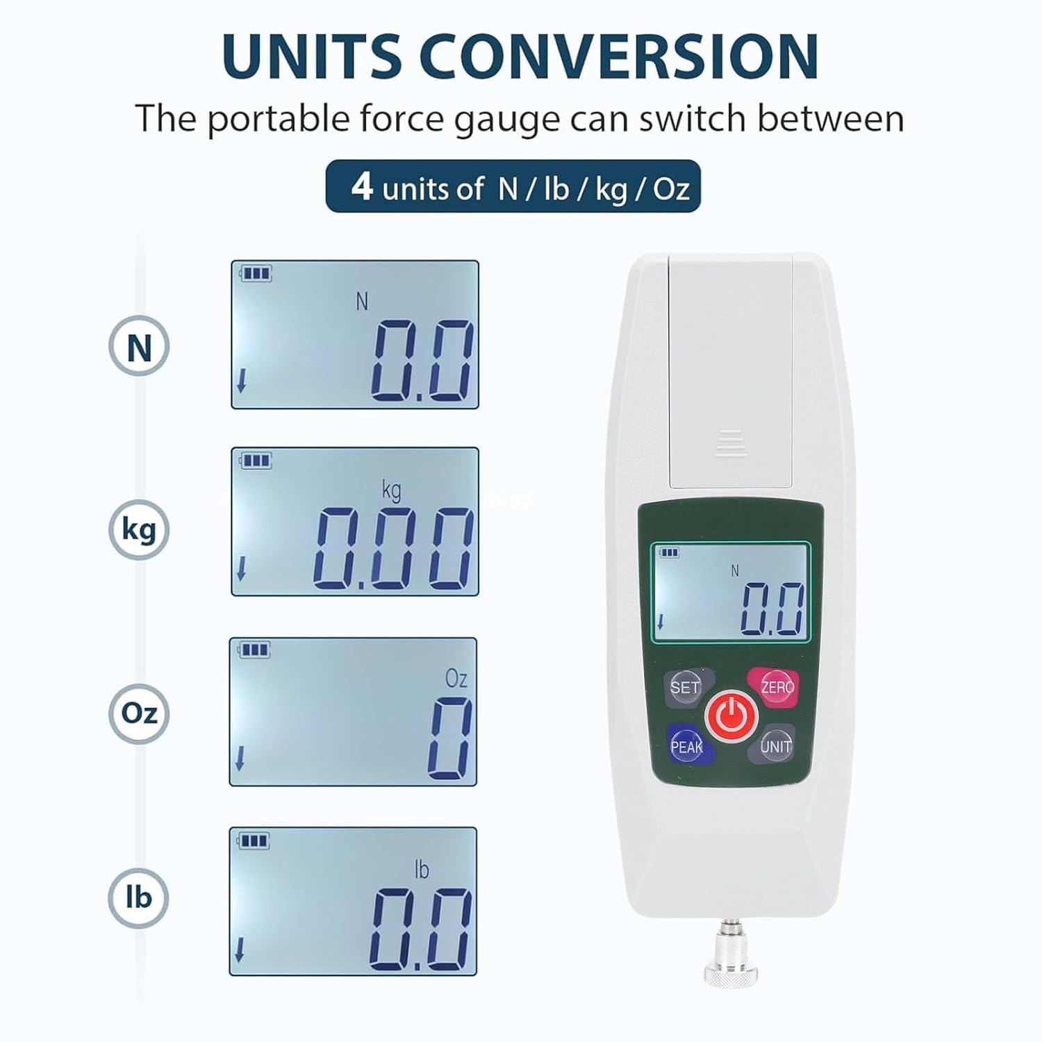 Generic Digital Force Meter 50N Push Pull Meter, Portable Force with 4 Units N, Kg, Lb, Oz, Auto Backlit LCD, Auto Power Off, Dynamometer for Lab image number 5