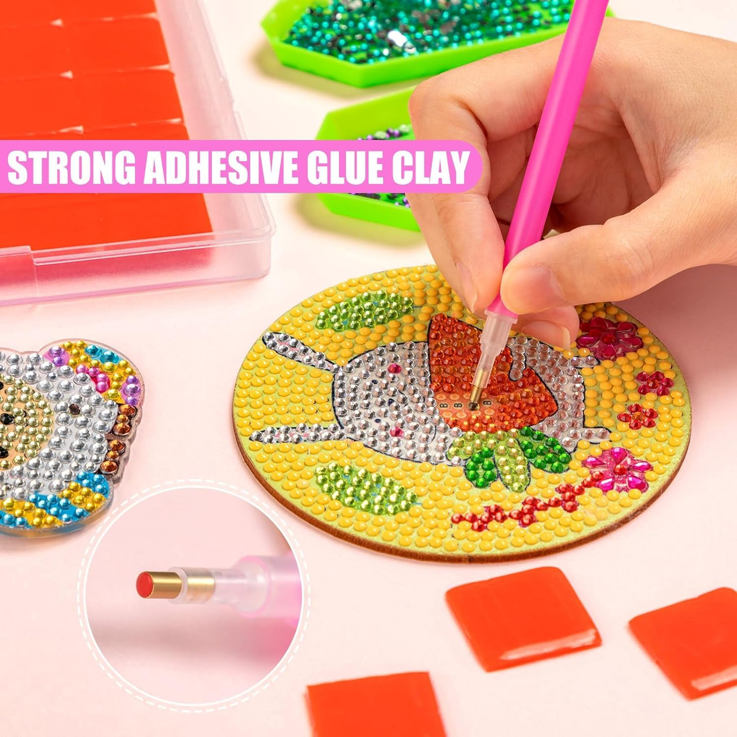 100 Pcs Diamond Art Wax, Red Painting Glue Clay DIY Diamond Embroidery Wax Tool Set with Storage Box for Embroidery Accessories Tool Set, Diamond Dot Projects (1 In) image number 4