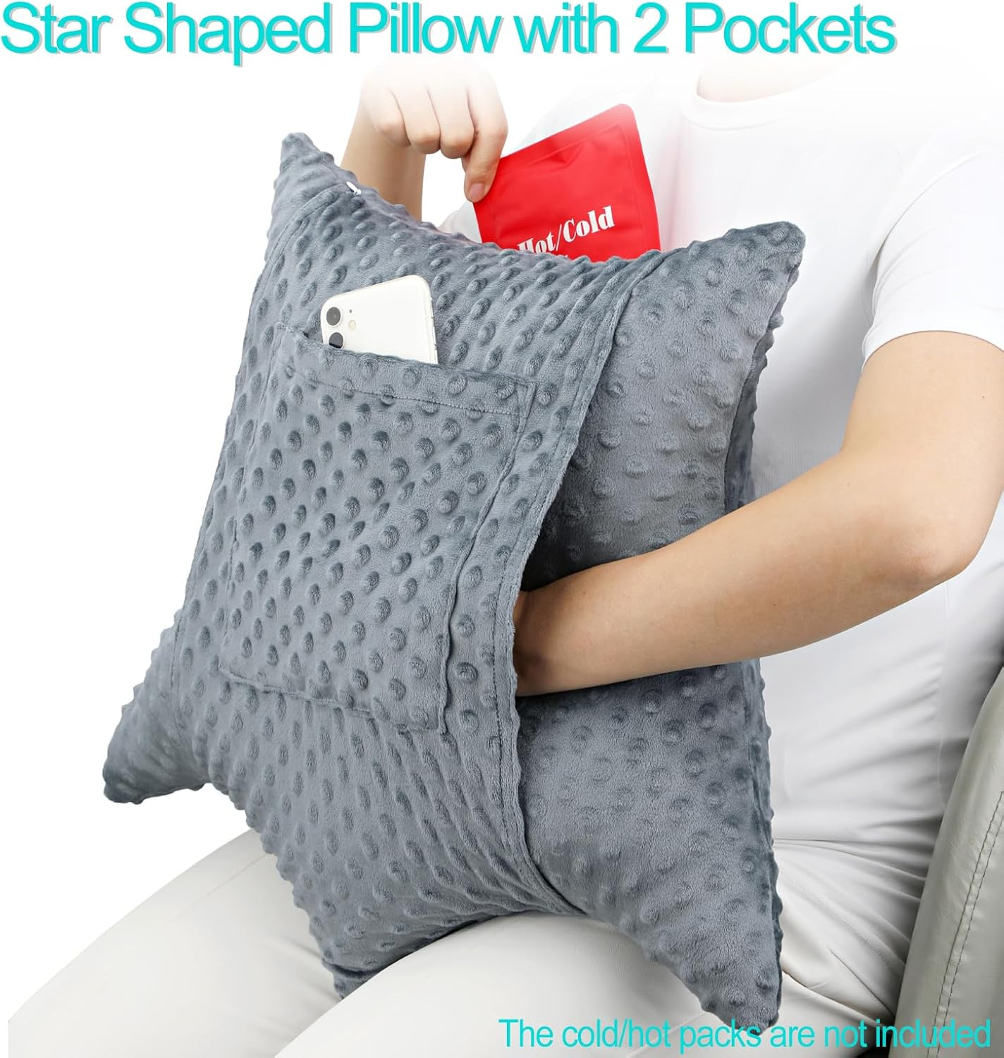 D. Cozy Star Shaped Hysterectomy Pillow with 2 Pockets for Abdominal Surgery Hysterectomy Recovery Must Haves Products Gifts Tummy Pillow with Hands Placement Pouch Minky Dot Dark Gray image number 5
