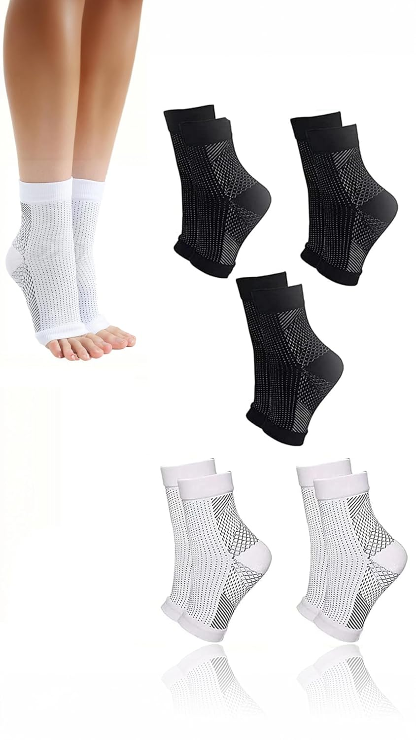 5 Pairs Copper Compression Socks Ankle Brace Neuropathy and Tendonitis Relief Pain Management Foot Compression Sleeves for Men and Women (Size S/M White Black and White Dots) image number 6