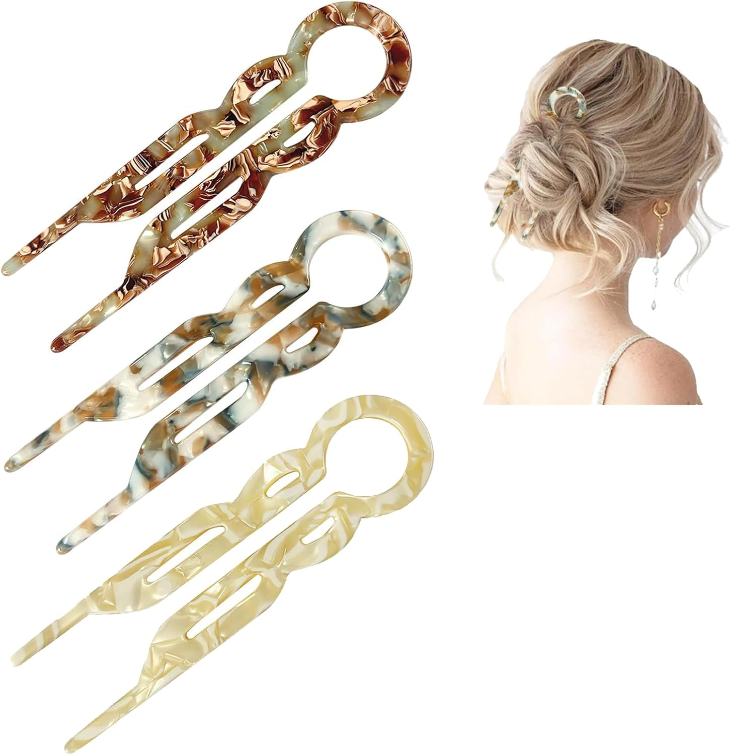 ONBPIY Vintage French Hair Clips 3Pcs - Tortoise Shell Acetate Hairpins for Women, Strong Hold Bobby Pins for Curly/Straight Hair, Updos & Daily Styling