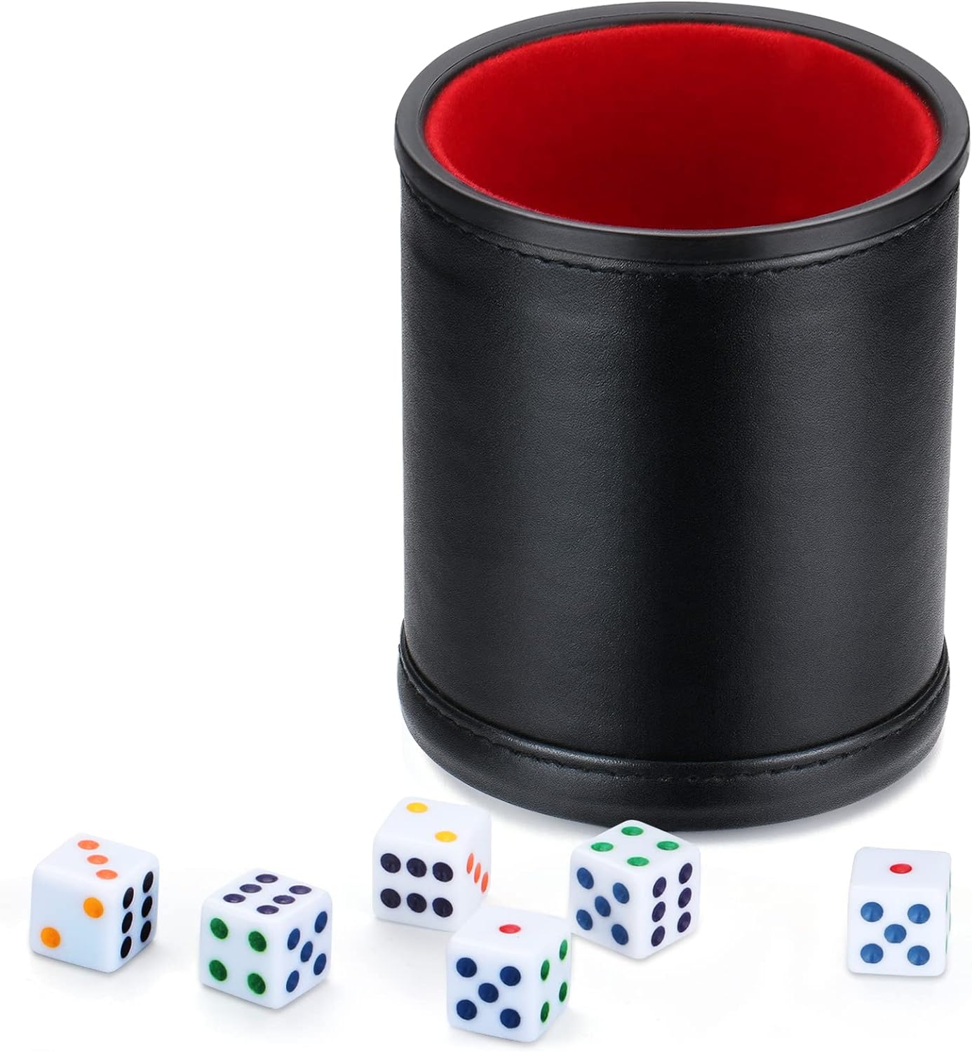 C&Xanadu - Felt Lined Professional Dice Cup - Quiet, Includes 6 White with Black Dot Dice, Ideal for Yahtzee & Craps image number 2