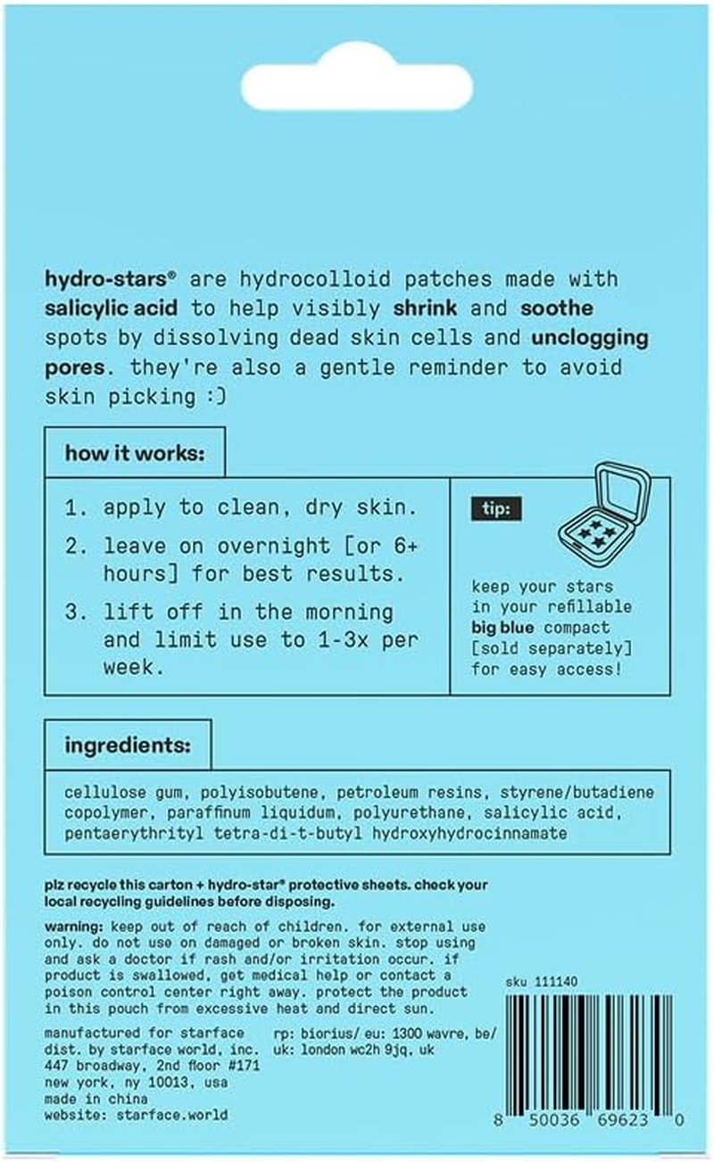 Starface World Hydro-Star + Salicylic Acid BIG PACK, Hydrocolloid Pimple Patches with 1% Acid, Helps Soothe Deep Spots, Cute Star Shape (96 Count) image number 5