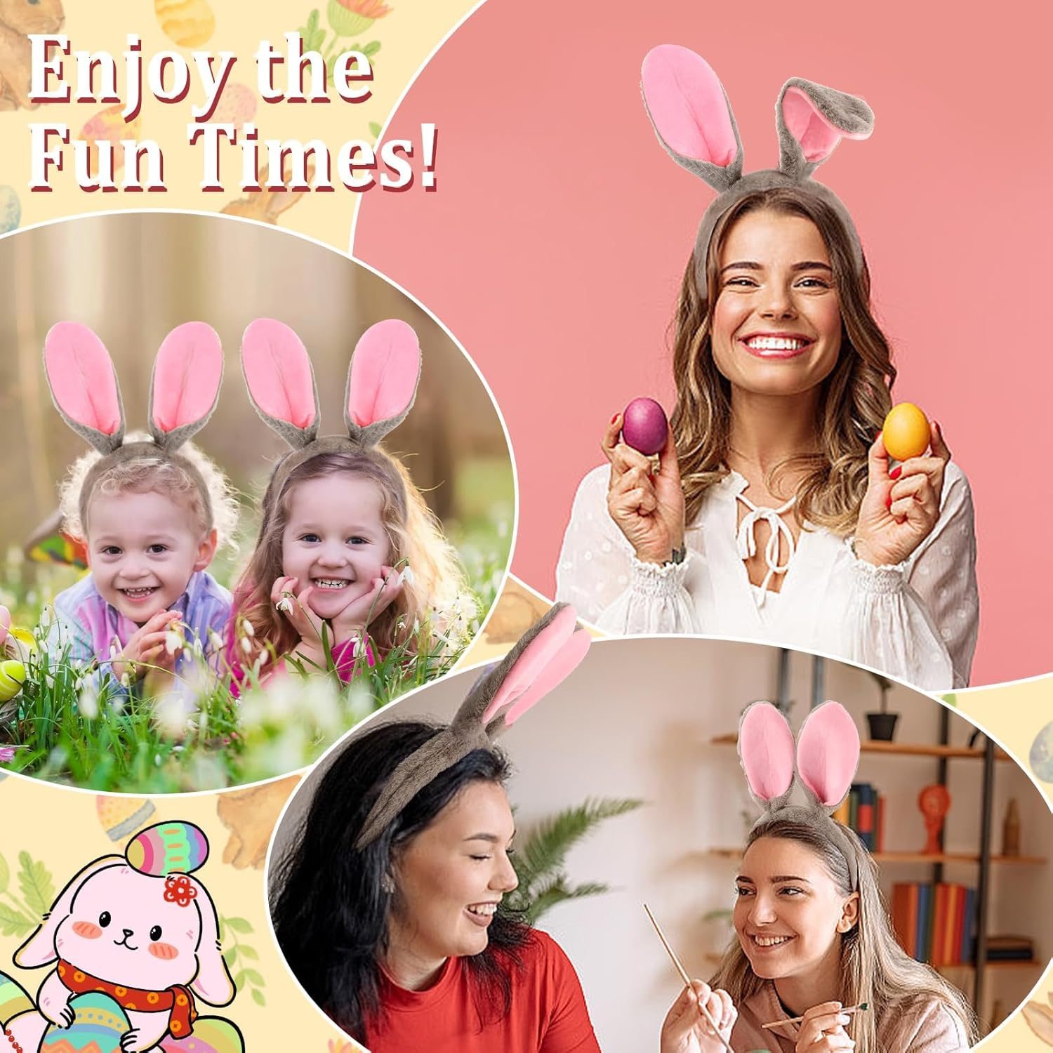 Easter Bunny Ears Headband Rabbit Ears Headband Bunny Costume Accessories Halloween Cosplay Hairbands - White image number 6