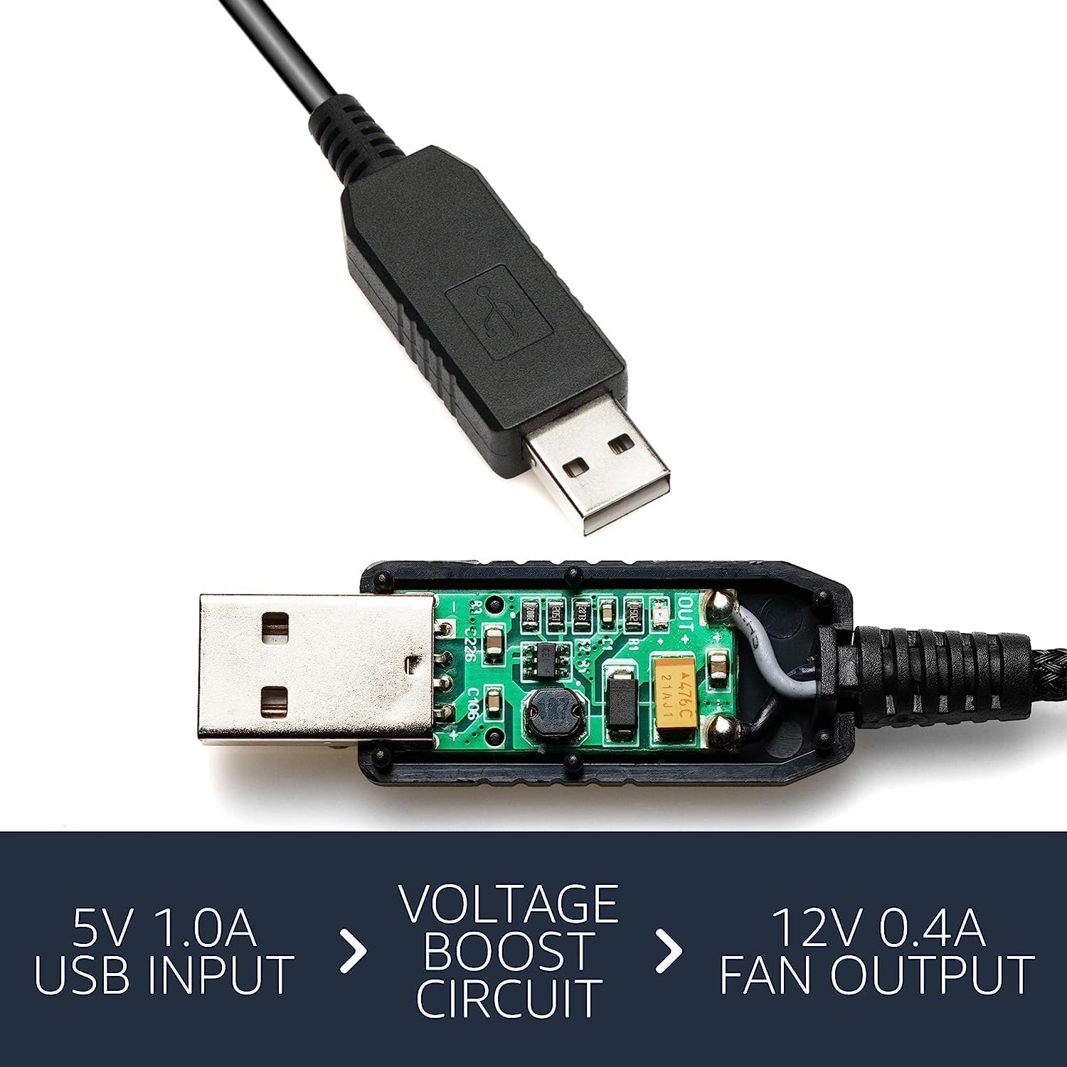 Gebildet 2Pcs 12V Step-Up USB to 3-Pin / 4-Pin PWM 5V USB Sleeved Fan Power Adapter Cable, Fan Wind Speed Regulator, 3 Way PWM Splitter Cable