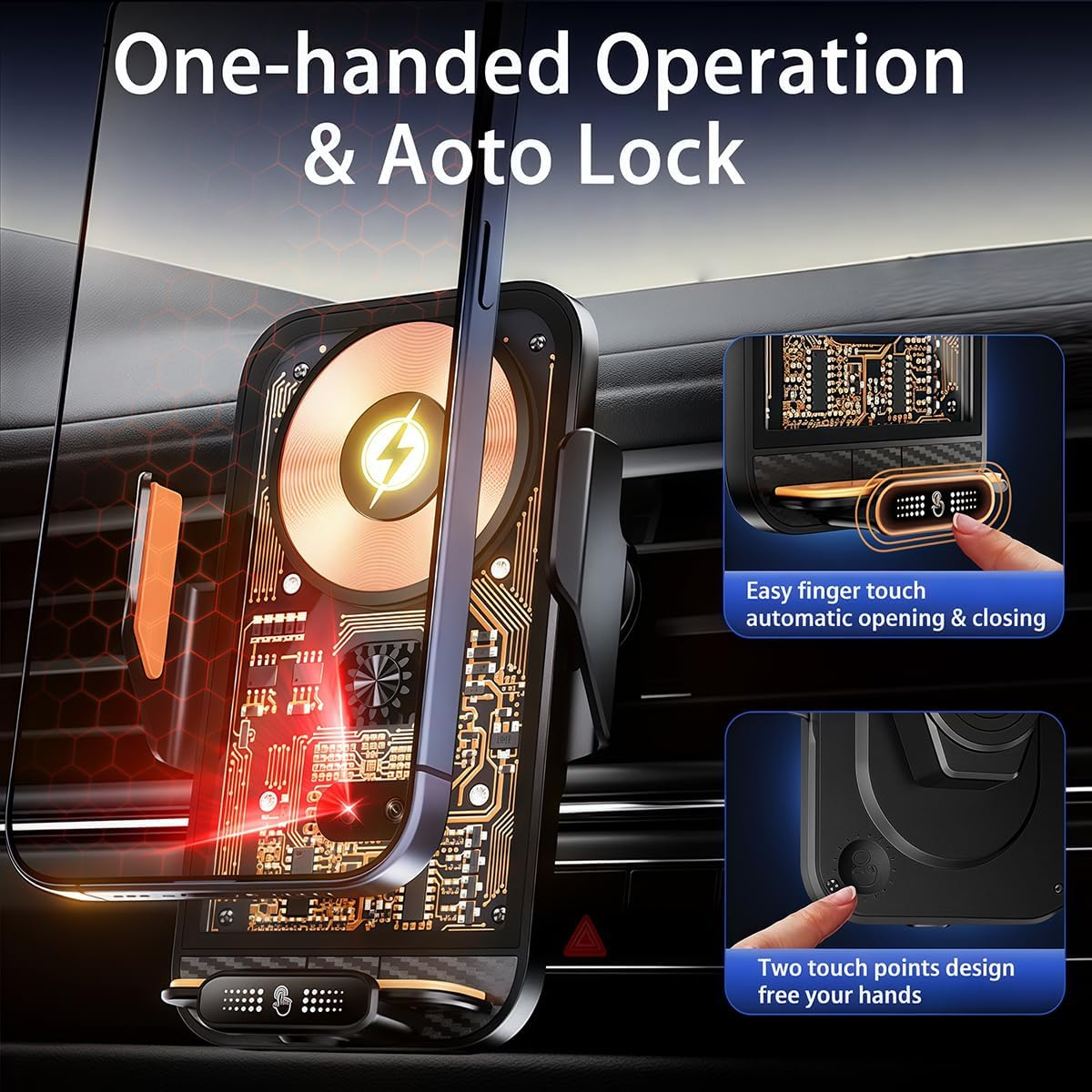 Cadozeal Car Phone Holder| 66W Fast Charging| 2025 Newest 5-In-1| One-Hand Touch Auto Lock, 360&deg; Rotation Super Stable, Premium Alloy Car Mount, Universal Fit for Iphone Android and All Smartphones image number 6