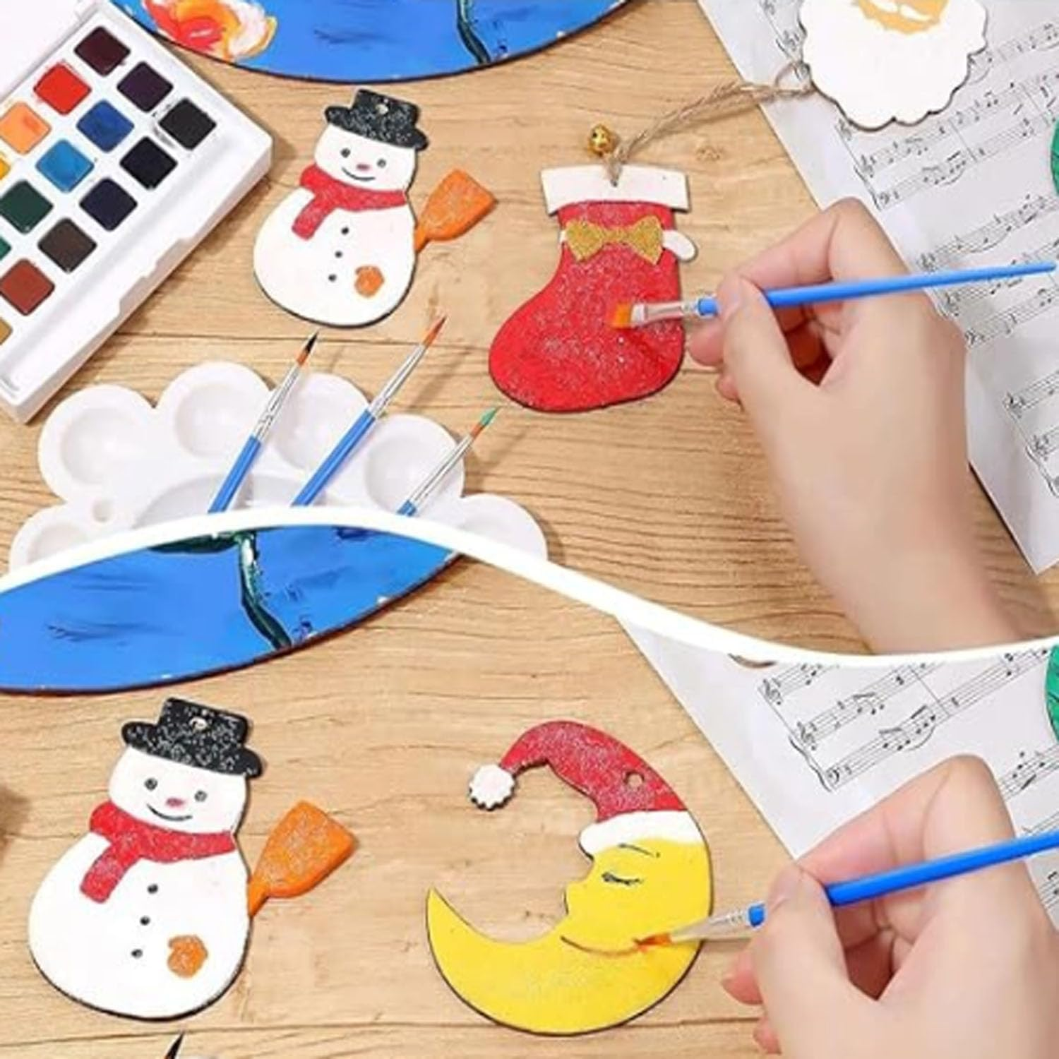 Set of 100 Professional Acrylic Paint Brushes with Flat and round Tips, Colouring Doodle Brushes,Craft Brushes,Plastic Rod Hooks,Flat Tip Paint Brushes image number 1