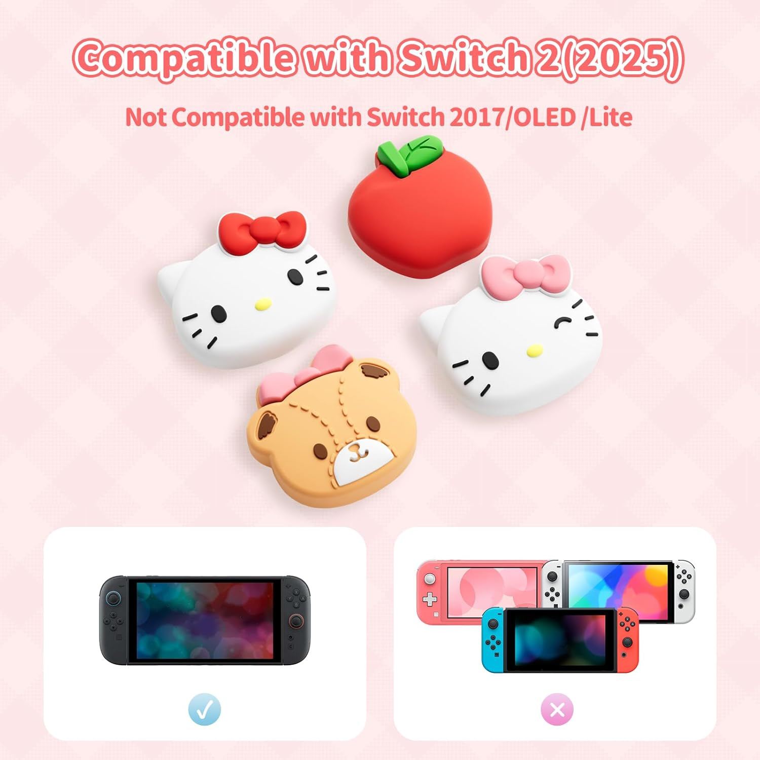 Kuitmor Silicone Joystick Caps Compatible with Nintendo Switch 2, Anti-Slip Thumb Grip Caps for Switch 2025, 4Pcs - Cute Cat image number 3