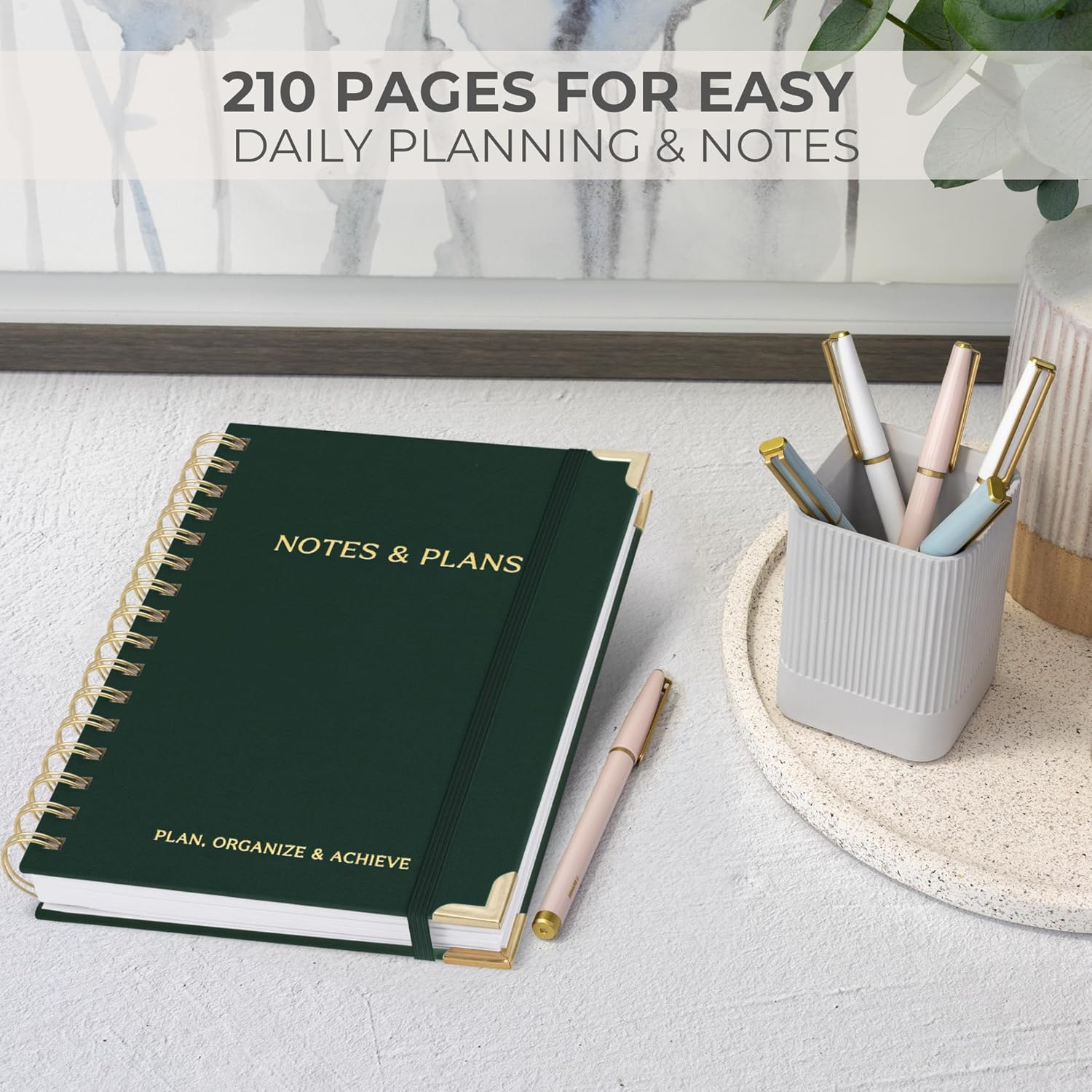 Aesthetic Daily Planner and Notebook with Hourly Schedule - Aesthetic Spiral to Do List Notepad for Work/Home to Organize Tasks and Appointments - Stylish School/Office Supplies Book for Women - Camel image number 4