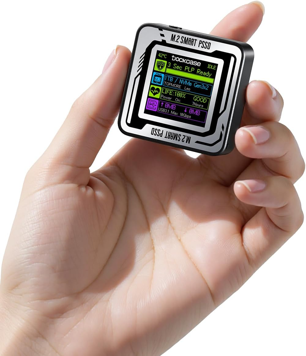 DOCKCASE Pocket M.2 Nvme SSD Enclosure,Support 3S PLP Prevents Write Data Loss,Usb 3.2 Gen 2 Type-C (10 Gbps), Fits Nvme Pcie, Exclusive to Size 2230,Support M-Key B+M Key UASP&hellip; (Grey) image number 6