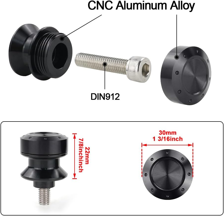 M10 Swing Arm Spools Sliders Compatible with Ninja 650R EX650 Er-6F/N,Ninja 250,Ninja 400R Er-4N,Zx-12R,Vulcan Cafe/S,Z250/300,Ex650R,Universal Motorcycle Swing Arm Bobbins image number 1