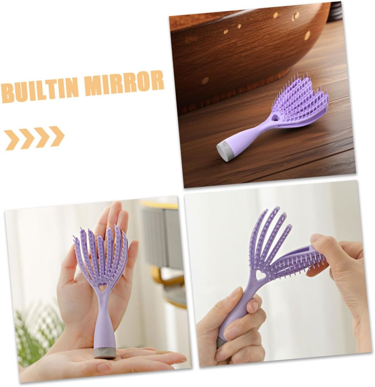 NULYLU 2Pcs Massage Comb for Women Wet Hair Brush Curly Hair Brush Detangler Hairbrush Builtin Mirror Storage