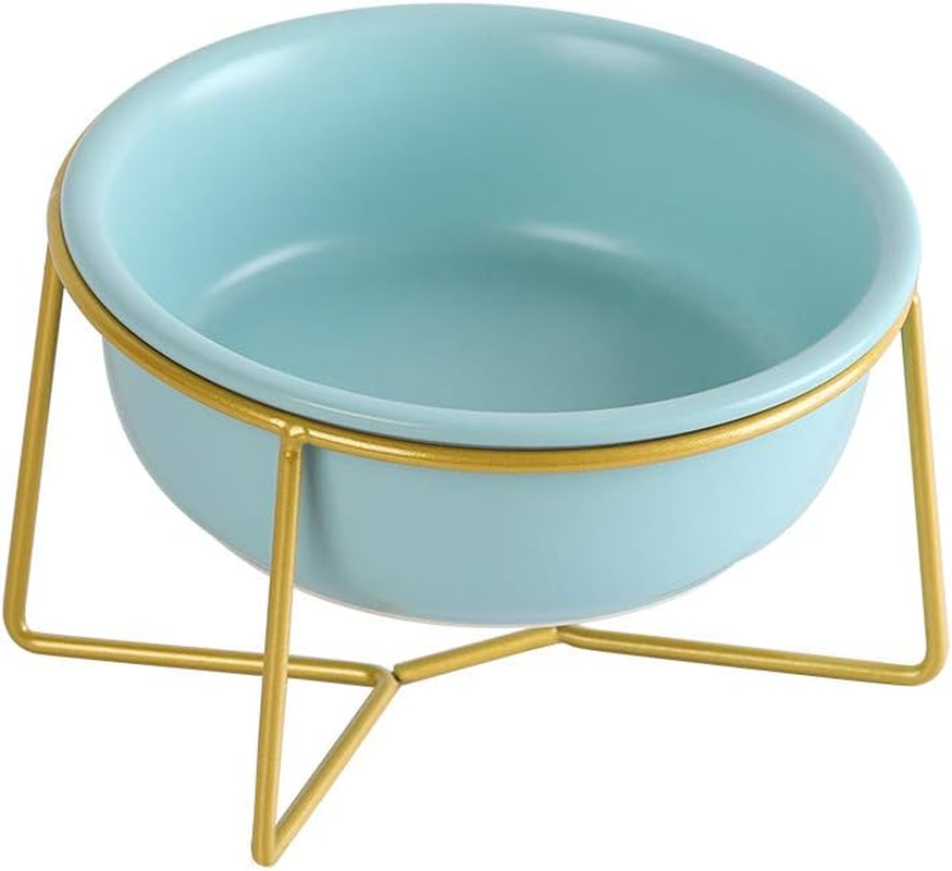 Elevated Ceramic Dog Bowl with Metal Stand - Raised Feeding Dish for Small Dogs and Cats - Ideal for Food or Water - Each Holds 400Ml / 2 Cups (Approx. 200G) - White