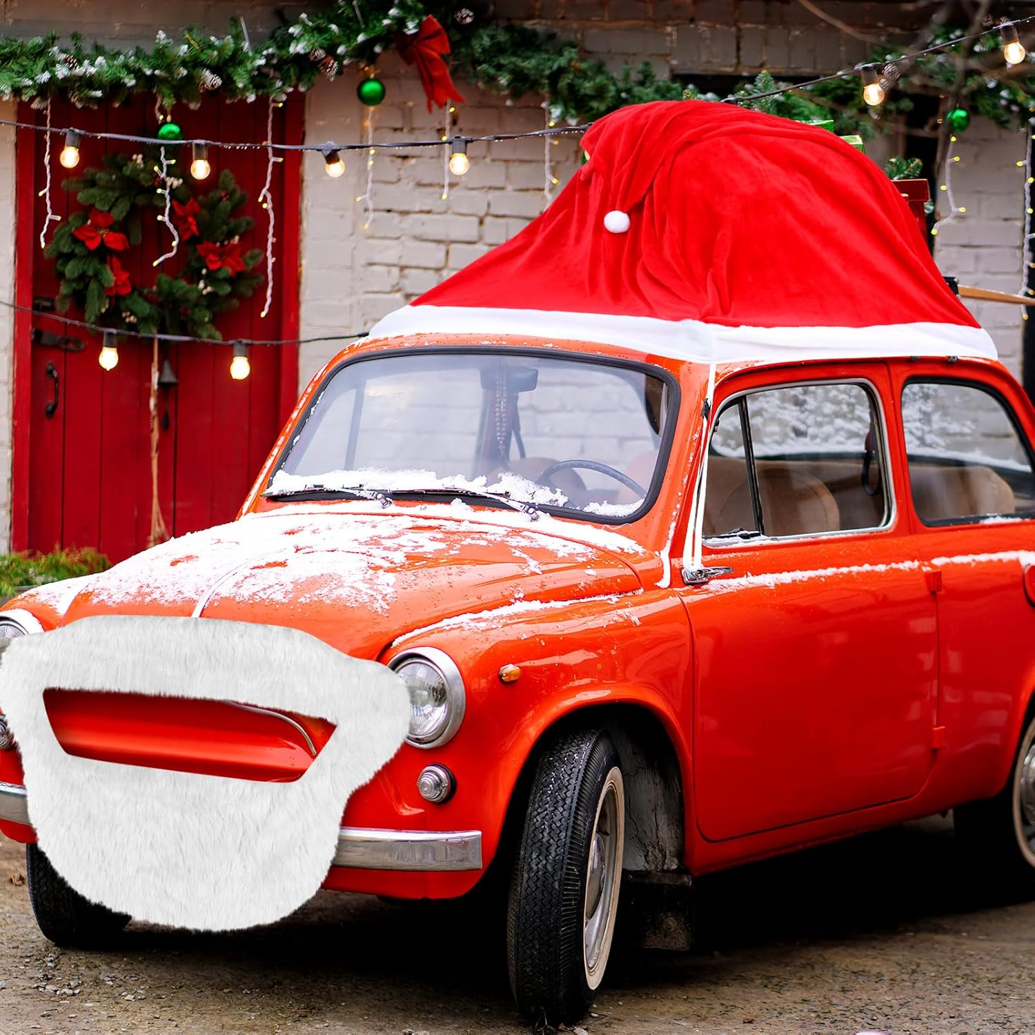 Datanly 18 Ft Giant Christmas Decorations for Car Golf Cart Santa Hat for Car Velvet Santa Hat with Beard Car Accessories Santa Claus Decorations for Cars Christmas Car Decor Cover for Most Car image number 2