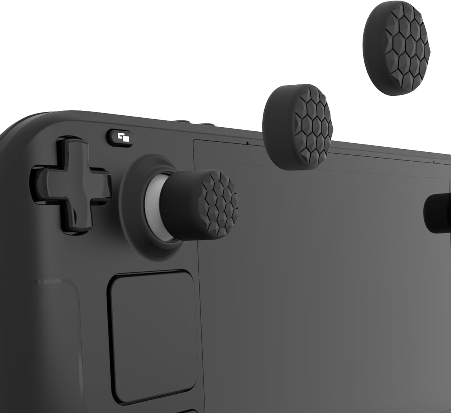 Black Ergonomic Stick Caps Thumb Grips for Steam Deck LCD & OLED, for PS Portal Remote Player - with 3 Height Convex and Concave - Diamond Grain & Crack Bomb Design, Set of 10 image number 3